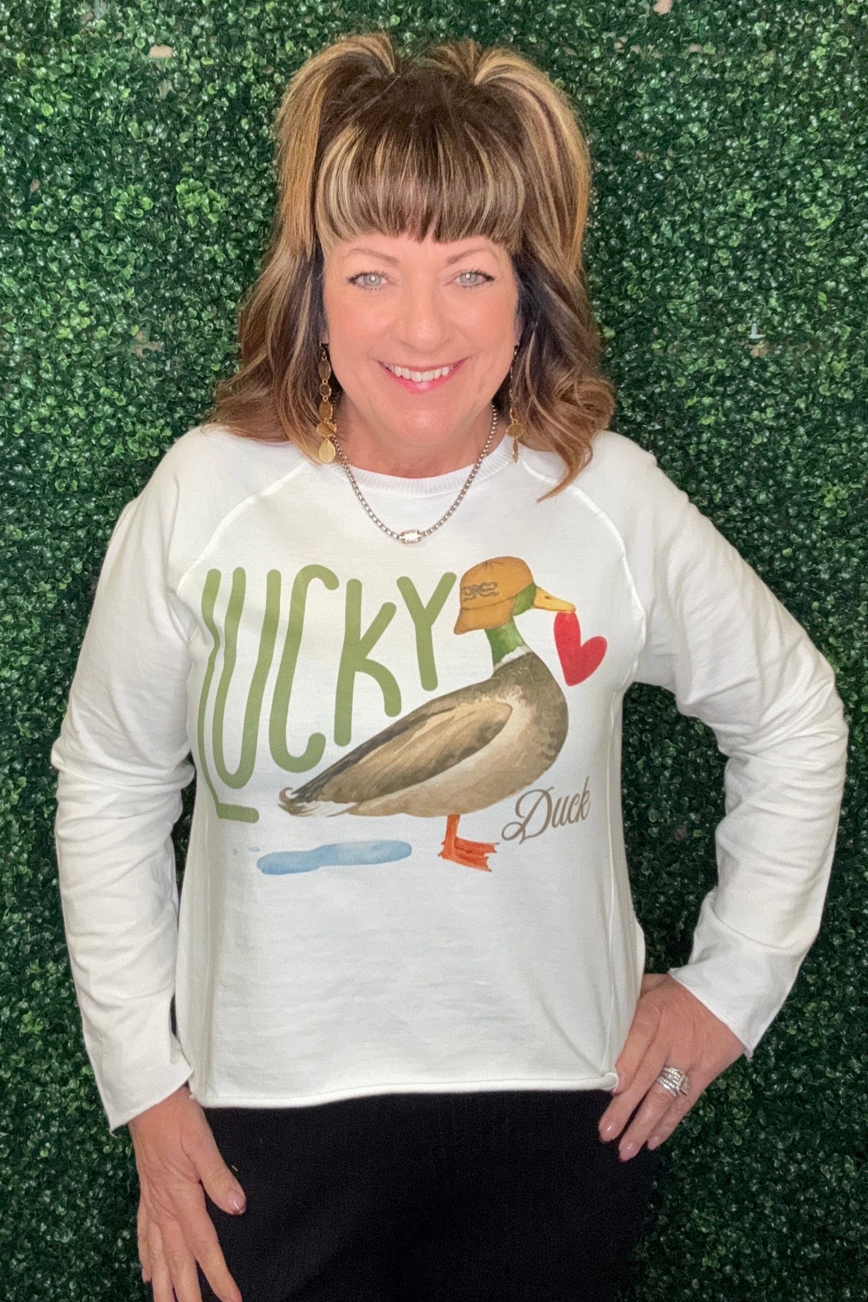 Long Sleeve Lucky Duck Graphic Tee MISSY BASIC KNIT SUGAR STITCH