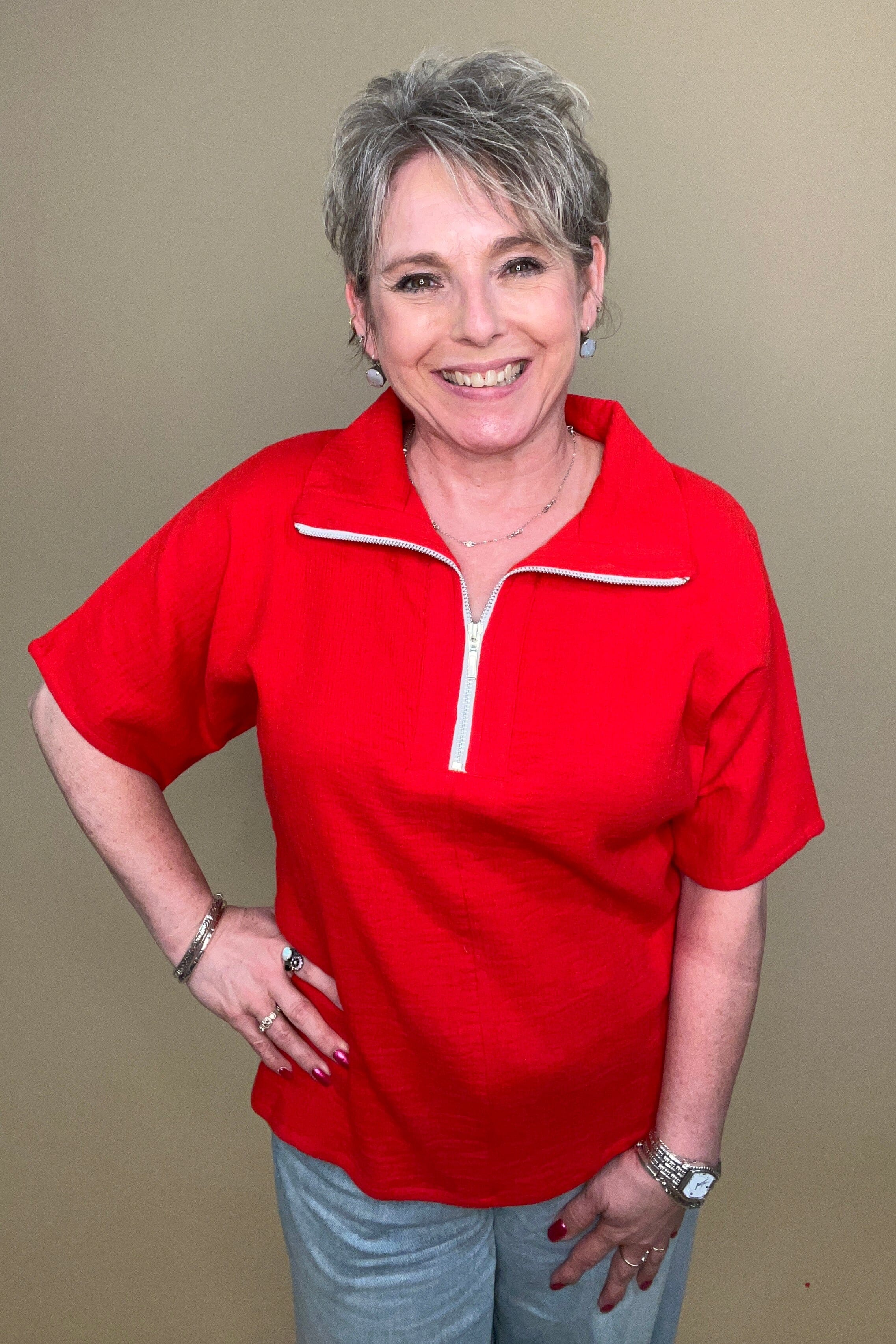 Short Sleeve Half Zip Gauze Shirt JRTOP CASUAL TOP PARSLEY & SAGE