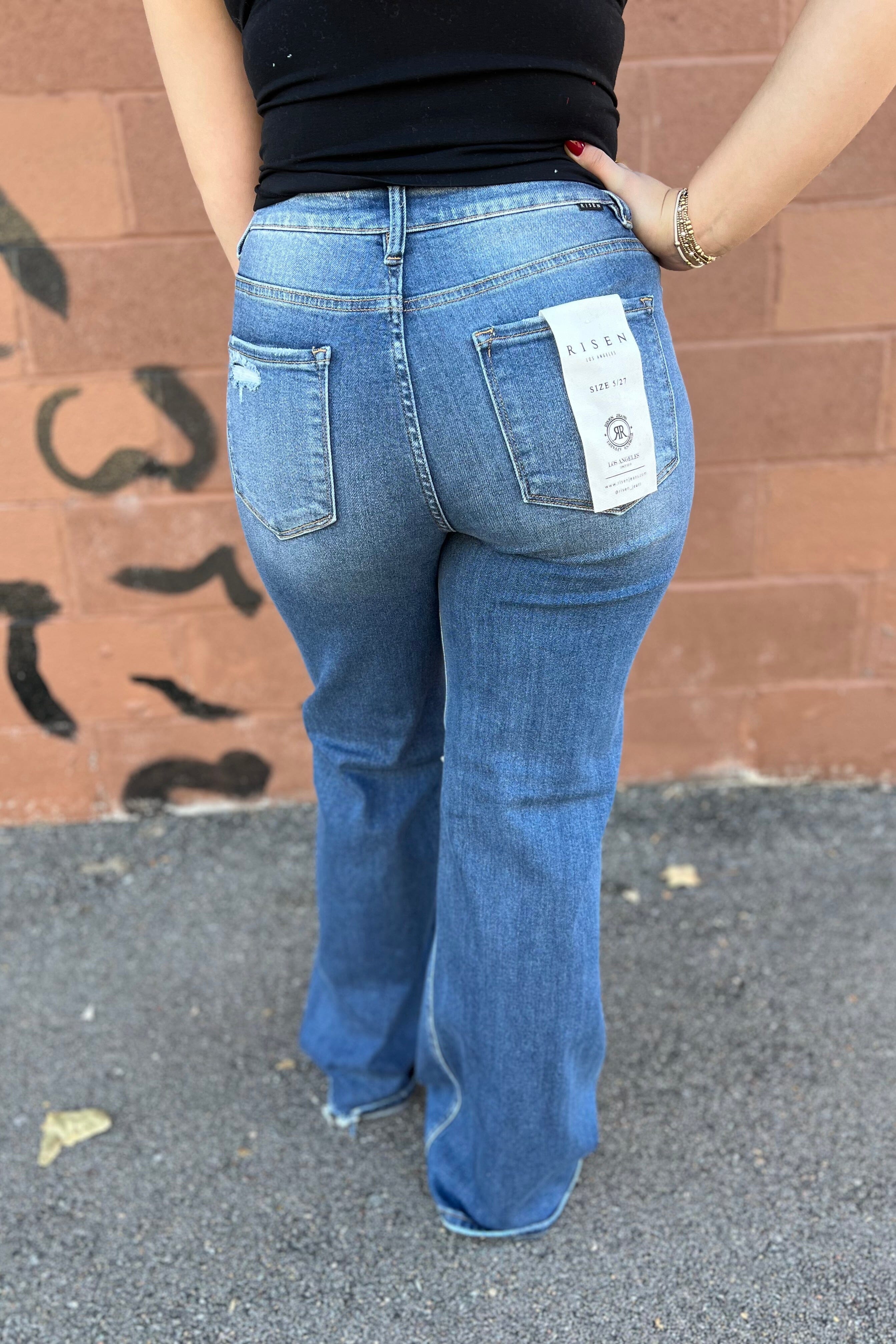 Tummy Control High Rise Wide Leg Knee Distress JEANS RISEN