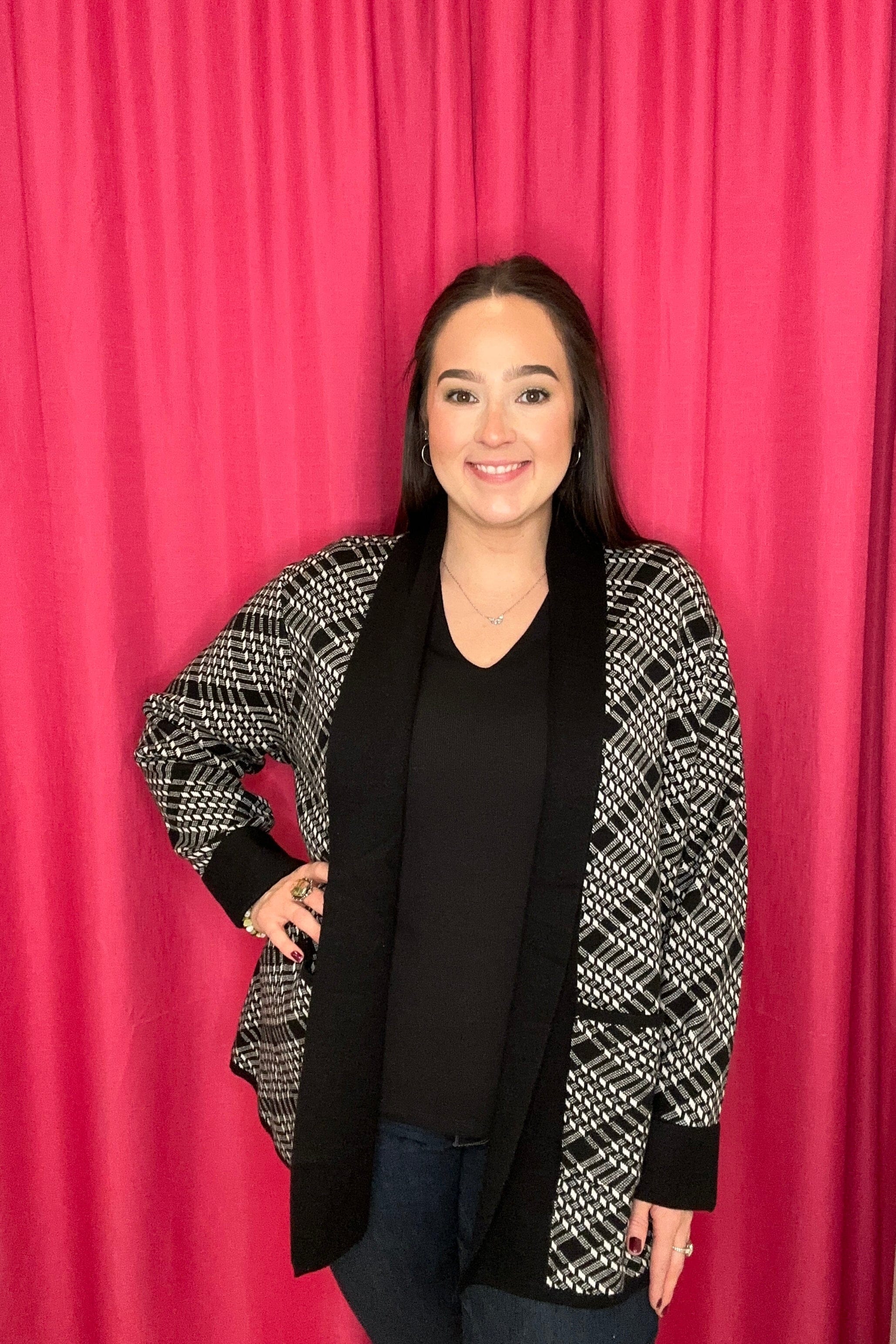 Long Sleeve Houndstooth Cardigan w/Pockets OUTFIT COMPLETER SOUTHERN LADY