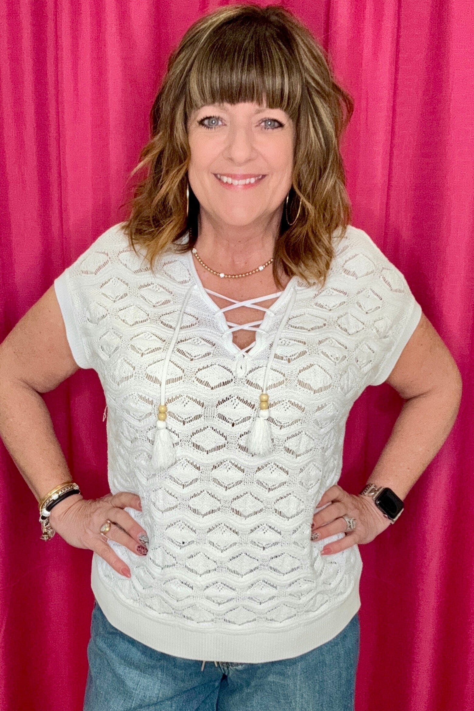 Sleeveless Lace Up Sweater w/Beads MISSY TOP SPECIAL TRIBAL