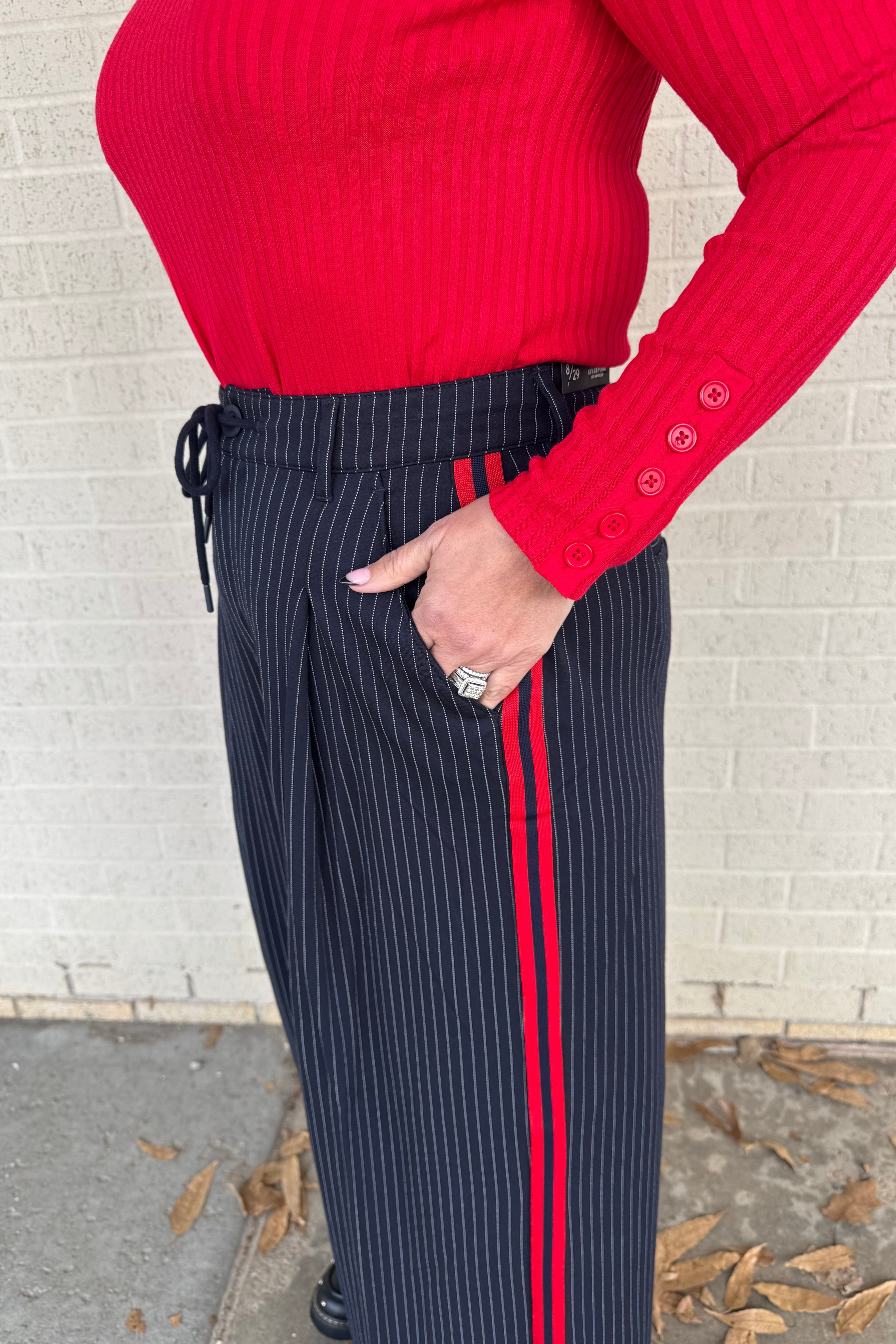 Wide Leg Pleated Trouser w/Side Stripes BOTTOMS LIVERPOOL