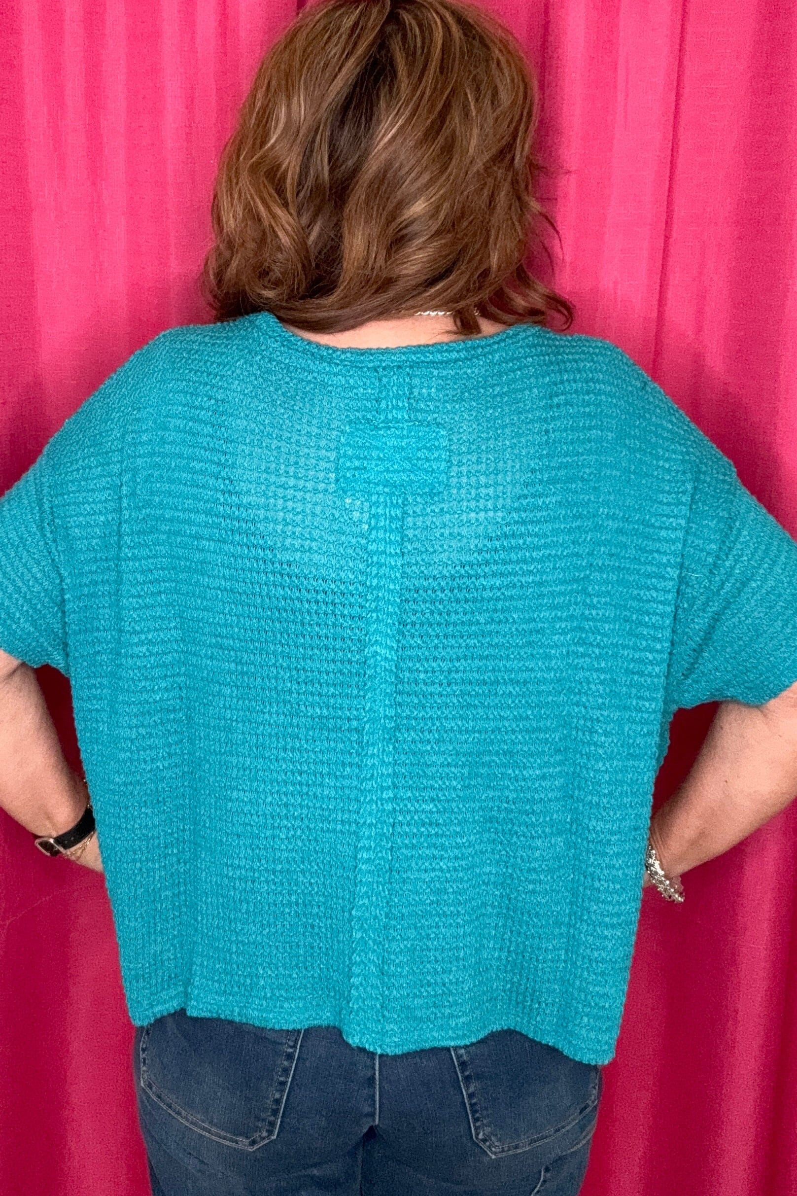 Drop Shoulder Short Sleeve Jacquard Sweater JRTOP CASUAL TOP ZENANA