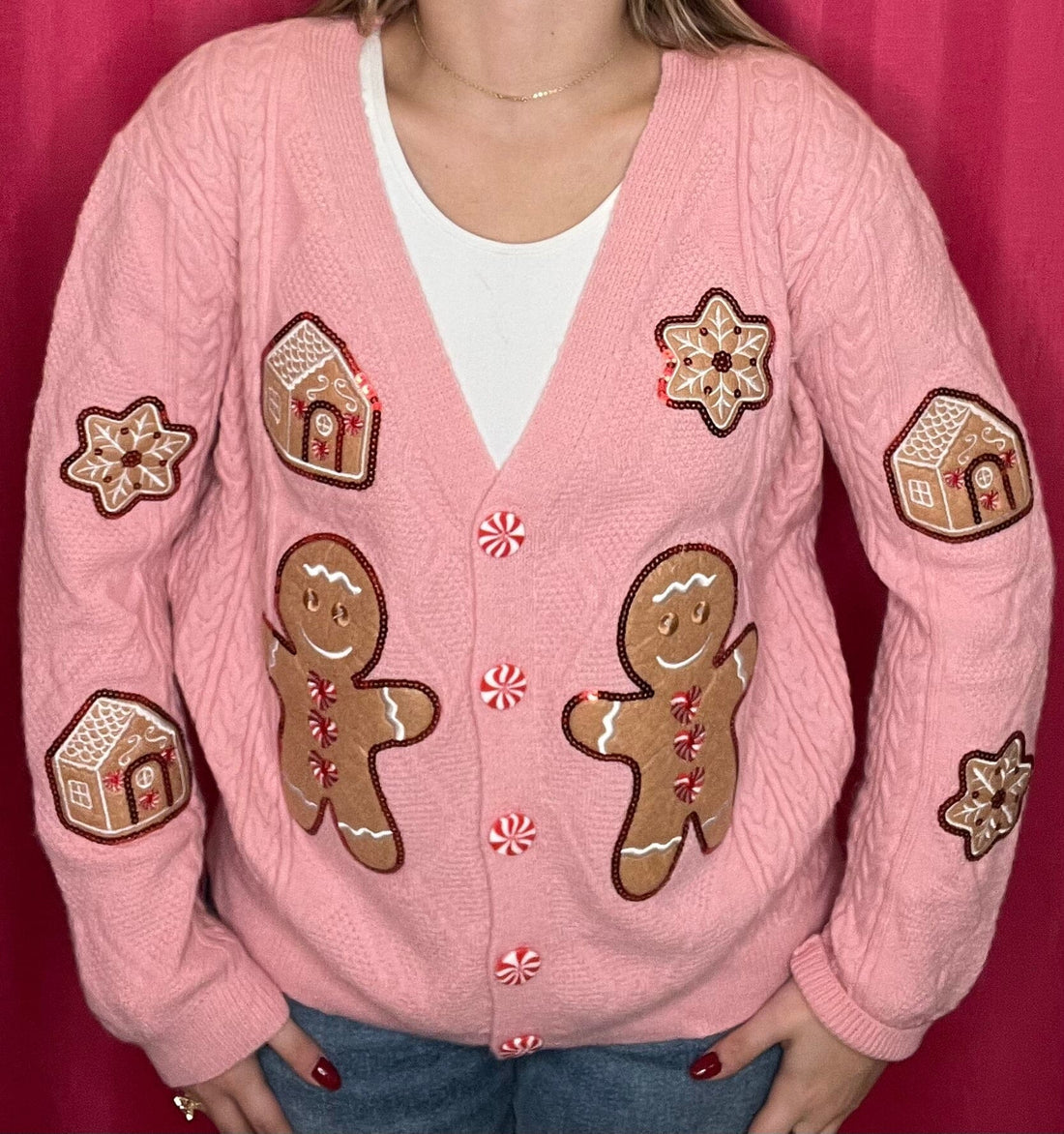 Pink Gingerbread Man Cardigan OUTFIT COMPLETER SOUTHERN GRACE