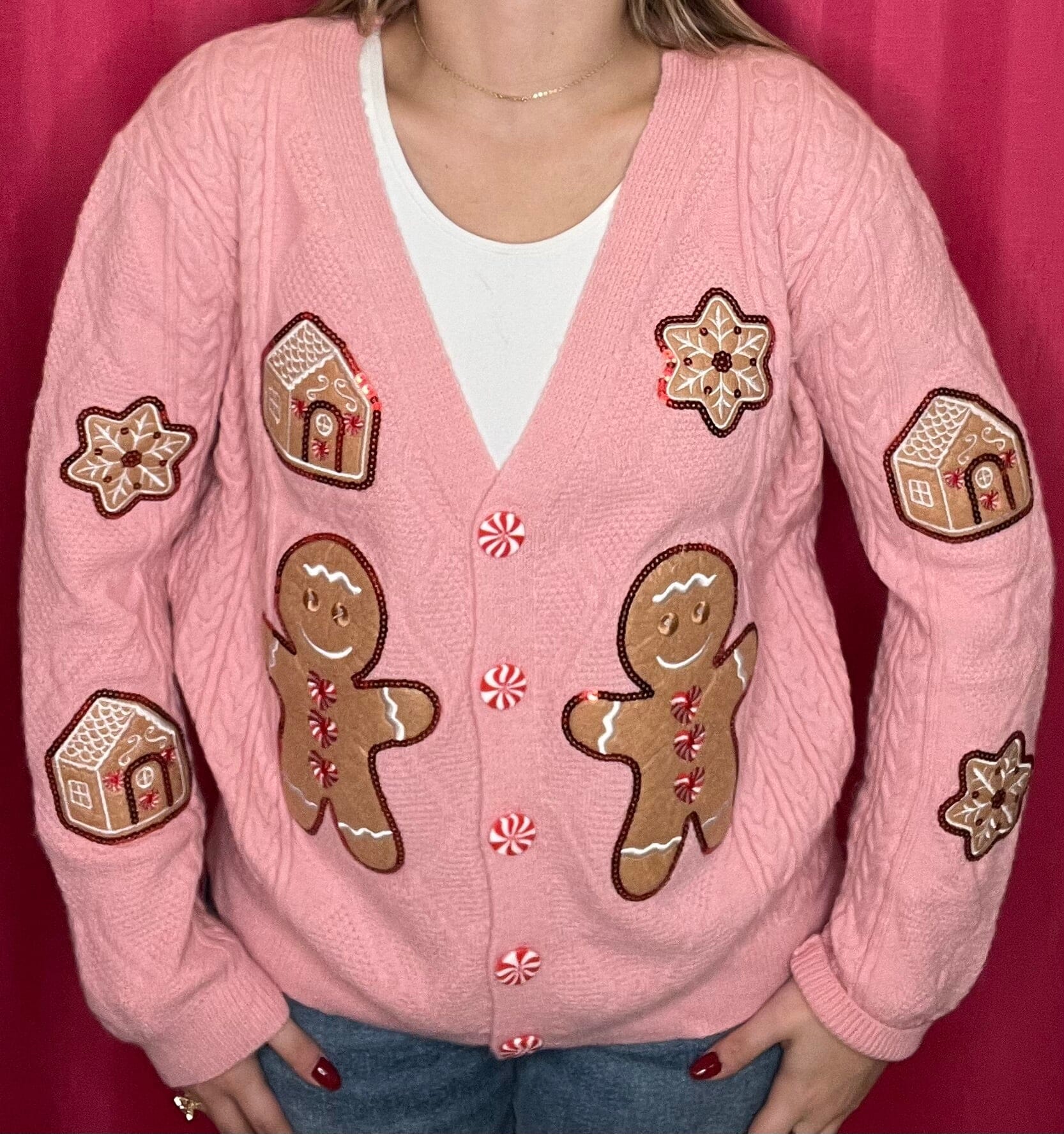 Pink Gingerbread Man Cardigan OUTFIT COMPLETER SOUTHERN GRACE