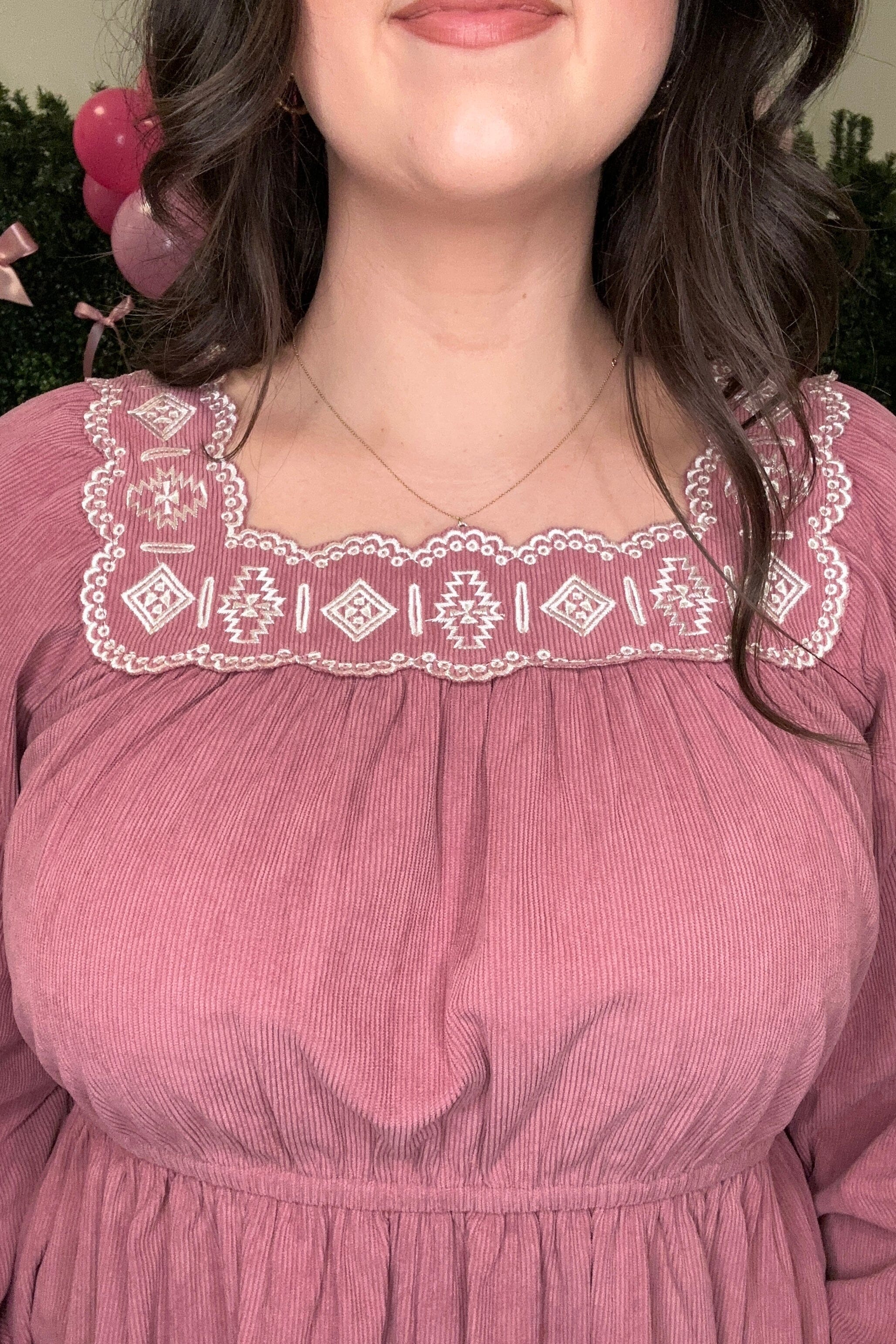 Long Sleeve Corduroy Dress w/Ebroidery DRESS VERYJ