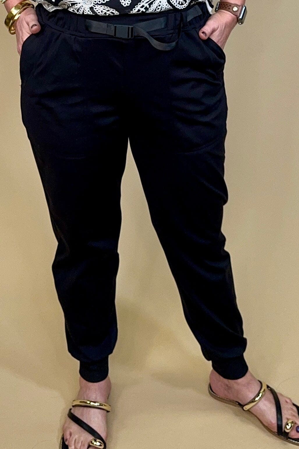 Pull On Jogger - Black w/Belt BOTTOMS ZAC & RACHEL