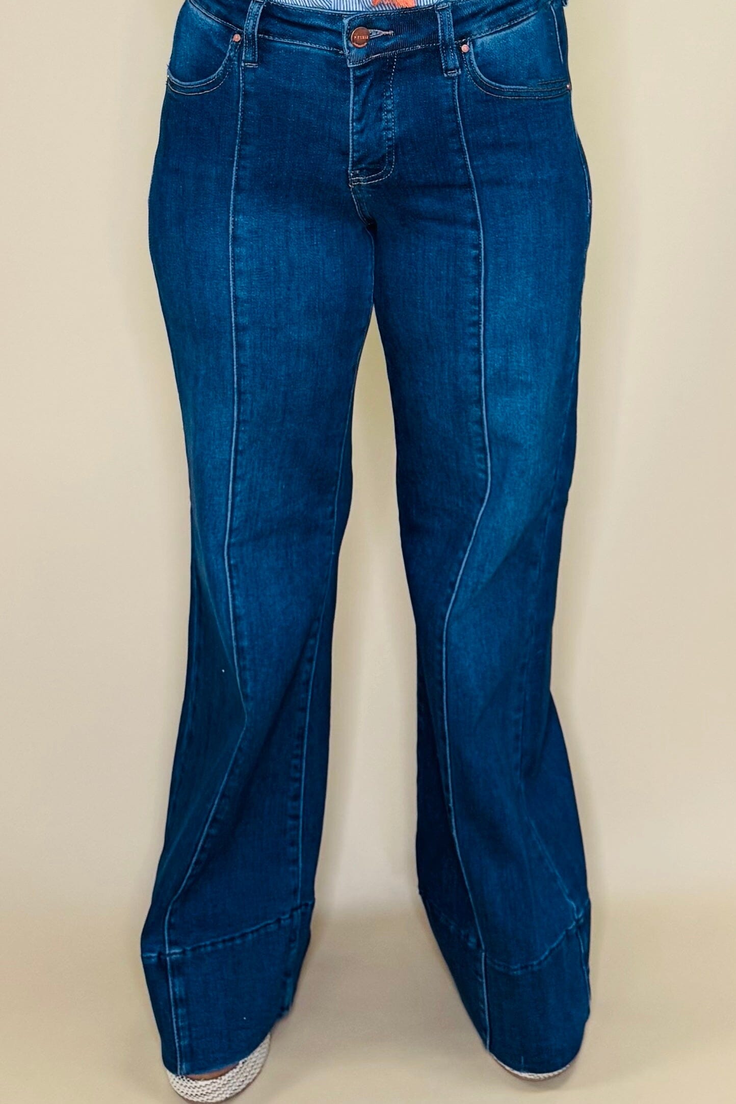 Tummy Control Mid Rise Ankle Wide Flare Jeans JEANS RISEN