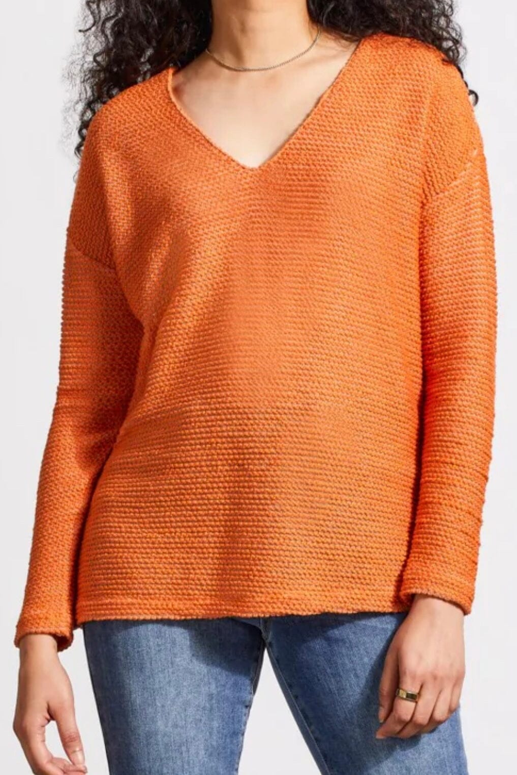 V-Neck Textured Tunic with Side Slits SWEATER TRIBAL