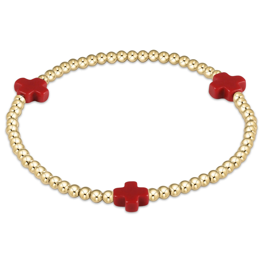 Enewton Signature Cross Gold Pattern 3mm Bead Bracelet- Red JEWELRY ENEWTON