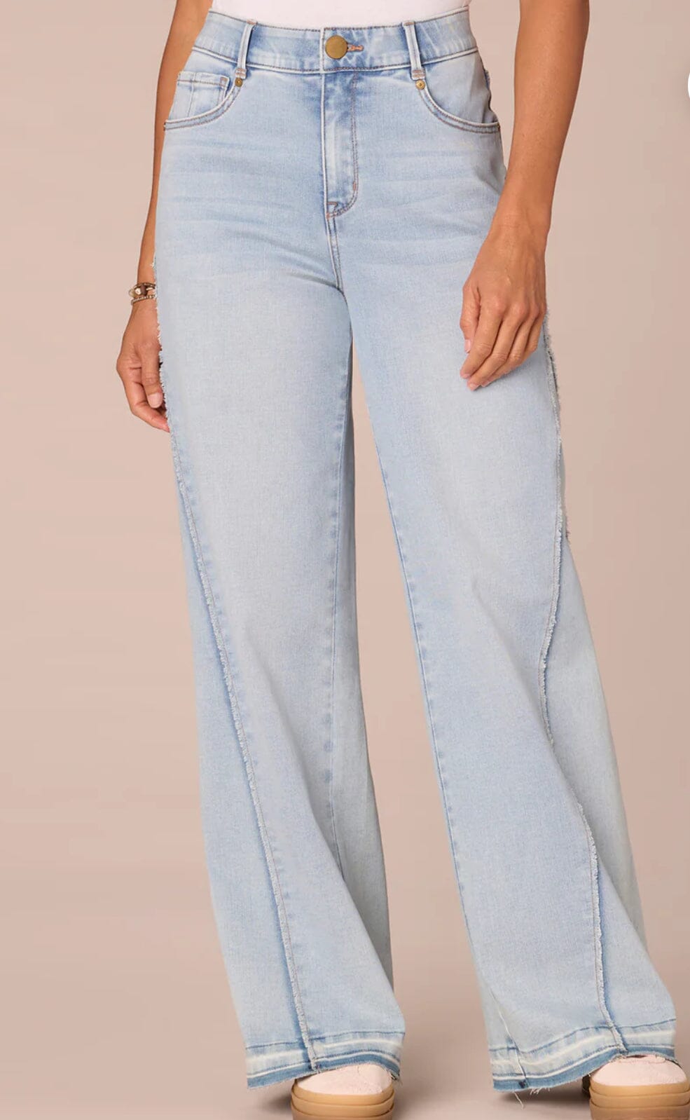 "Ab"solution Skyrise Diagonal Fray Panel Released Hem Wide Leg Jeans JEANS DEMOCRACY