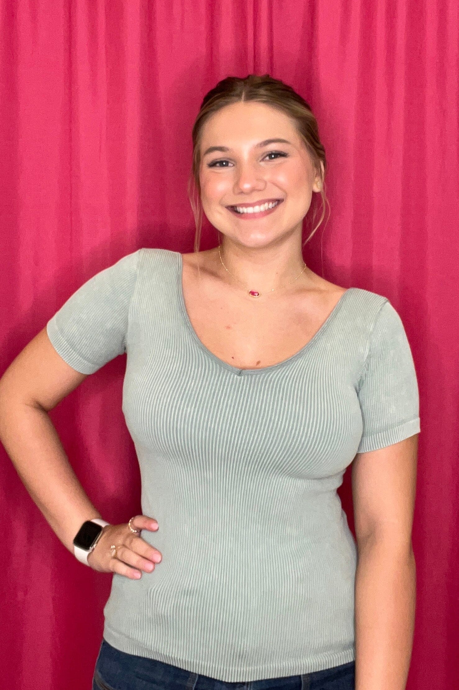 Ribbed Short Sleeve Reversible Top JRTOP CASUAL TOP YELETE SMOKYOLIVE ONESIZE