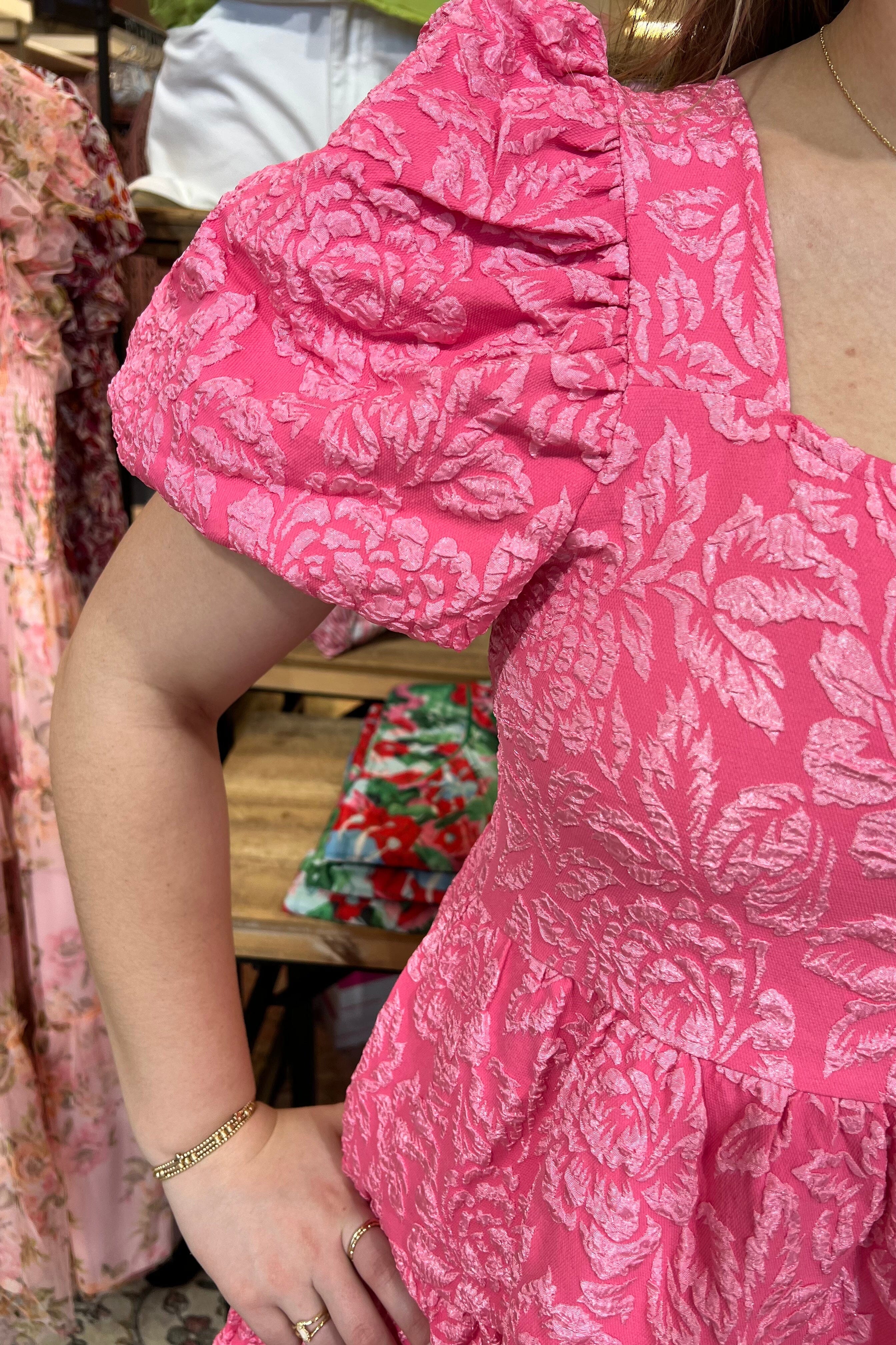 Short Puff Sleeve Textured Dress DRESS SOUTHERN GRACE