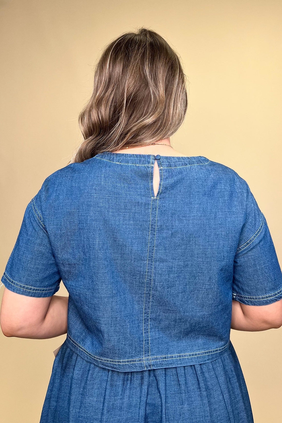 Cropped Denim Short Sleeve Top JRTOP CASUAL TOP BLUPEPPER