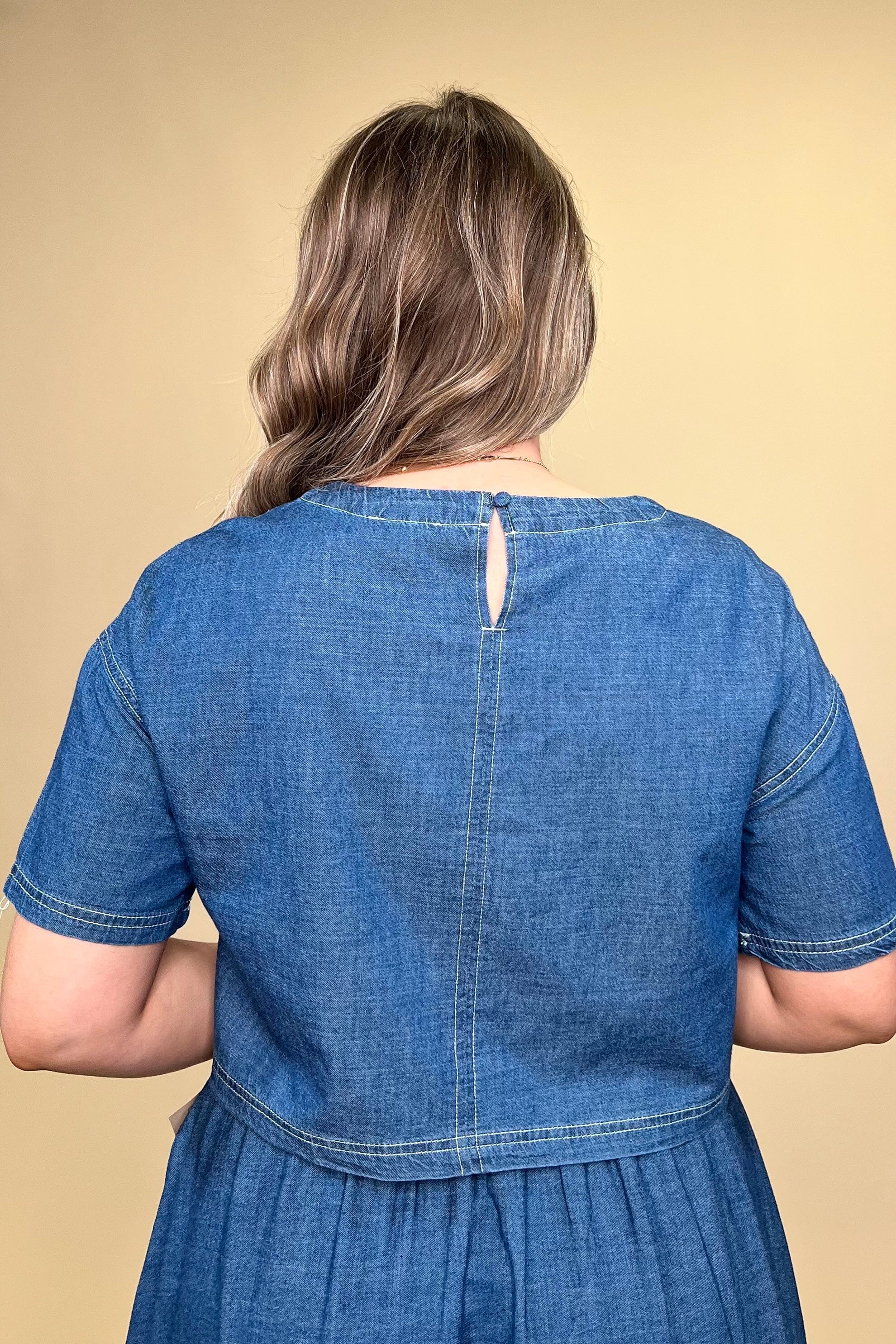 Cropped Denim Short Sleeve Top JRTOP CASUAL TOP BLUPEPPER