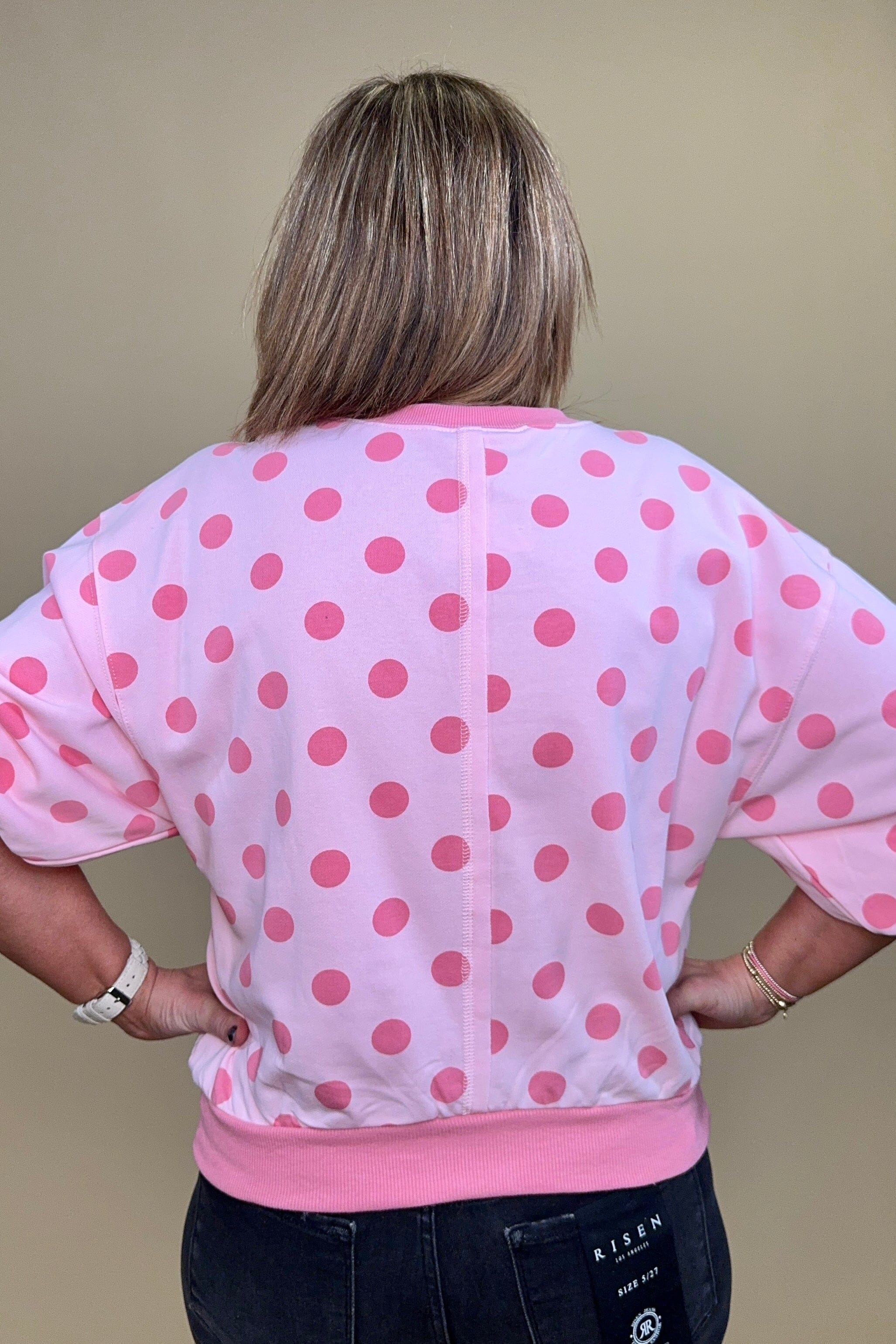 Round Neck Bubble Sleeve Polka Dot Sweatshirt JRTOP CASUAL TOP GLAM