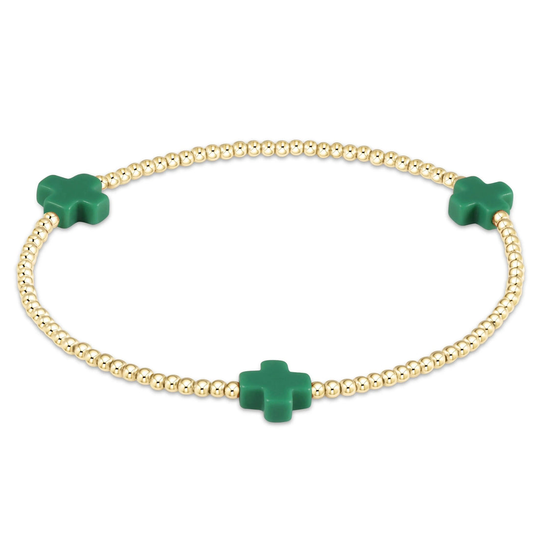 Enewton Signature Cross Gold Pattern 2mm Bead Bracelet- Emerald JEWELRY ENEWTON