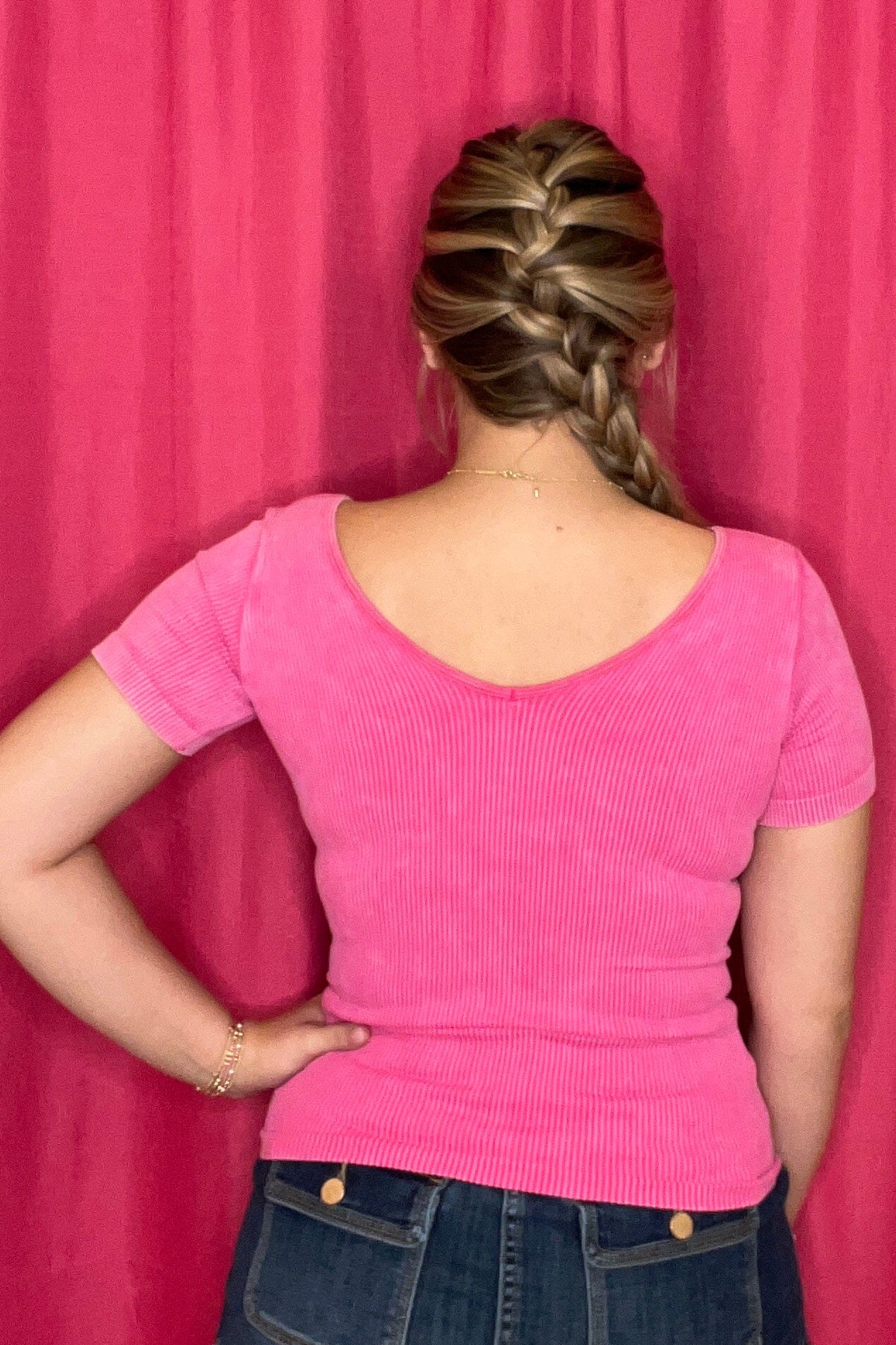 Ribbed Short Sleeve Reversible Top JRTOP CASUAL TOP YELETE