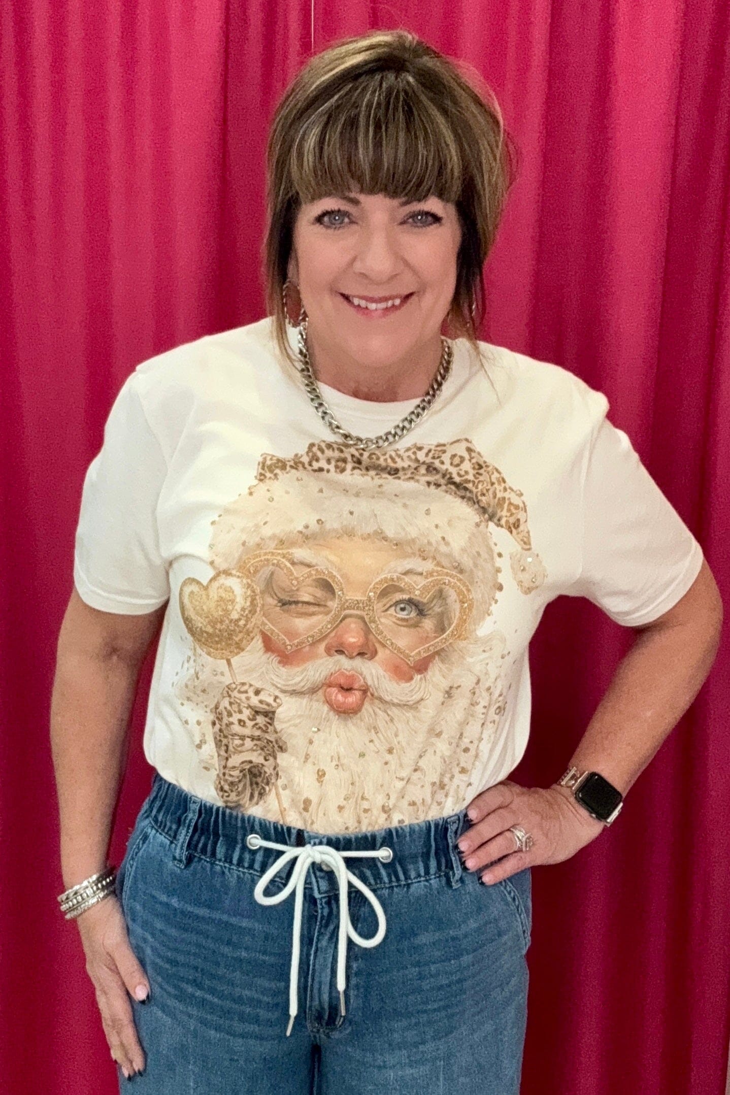 Santa w/Gold Glasses T-Shirt MISSY BASIC KNIT JCOONS