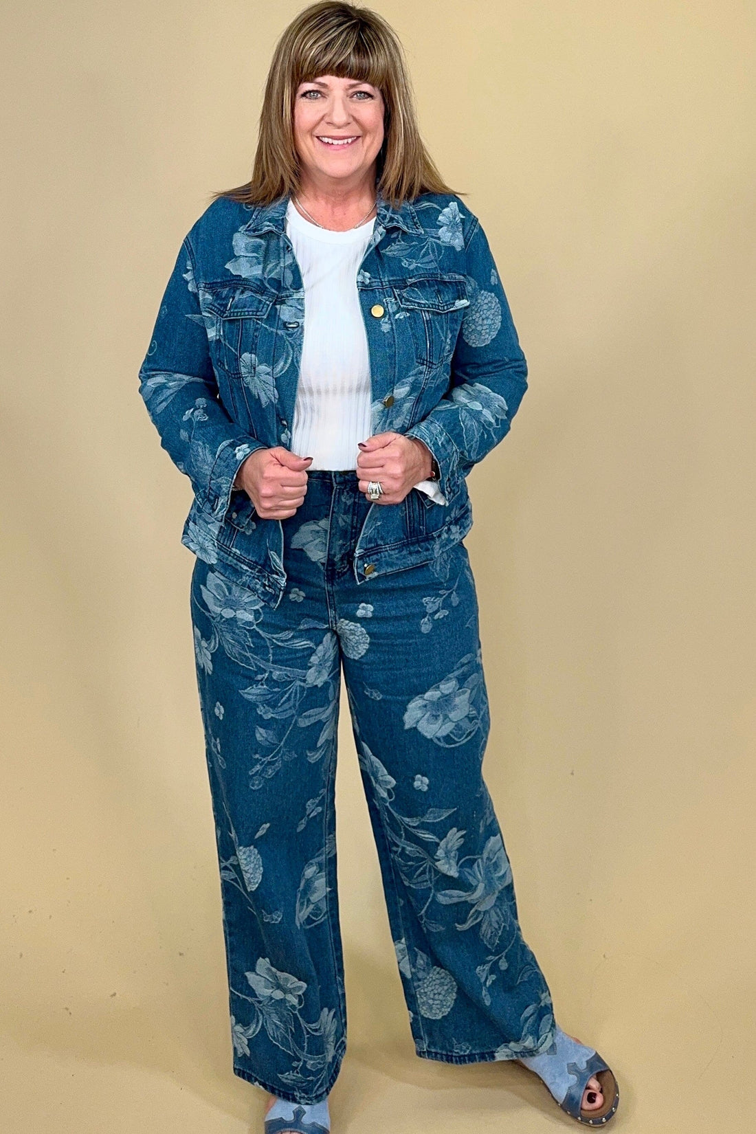 Floral Print Denim Pants BOTTOMS CREATION