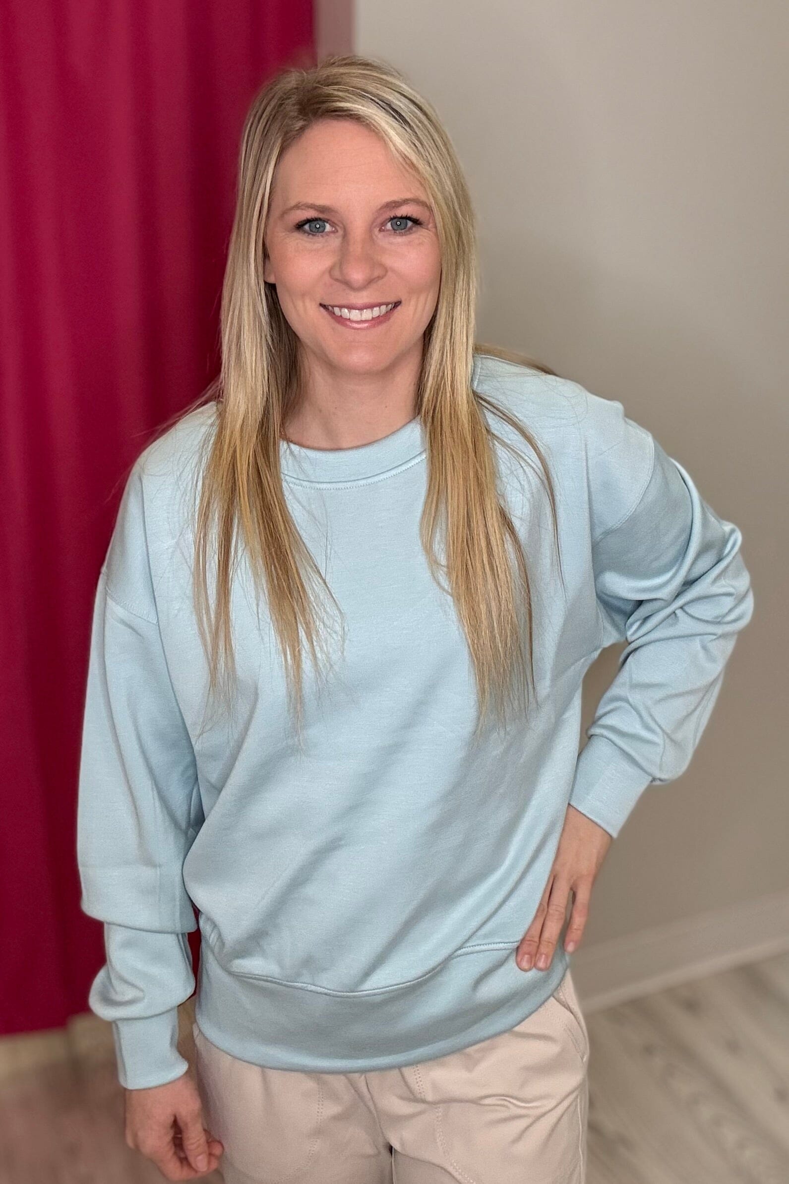 Solid Crewneck Scuba Sweatshirt JRTOP CASUAL TOP YELETE BLU S