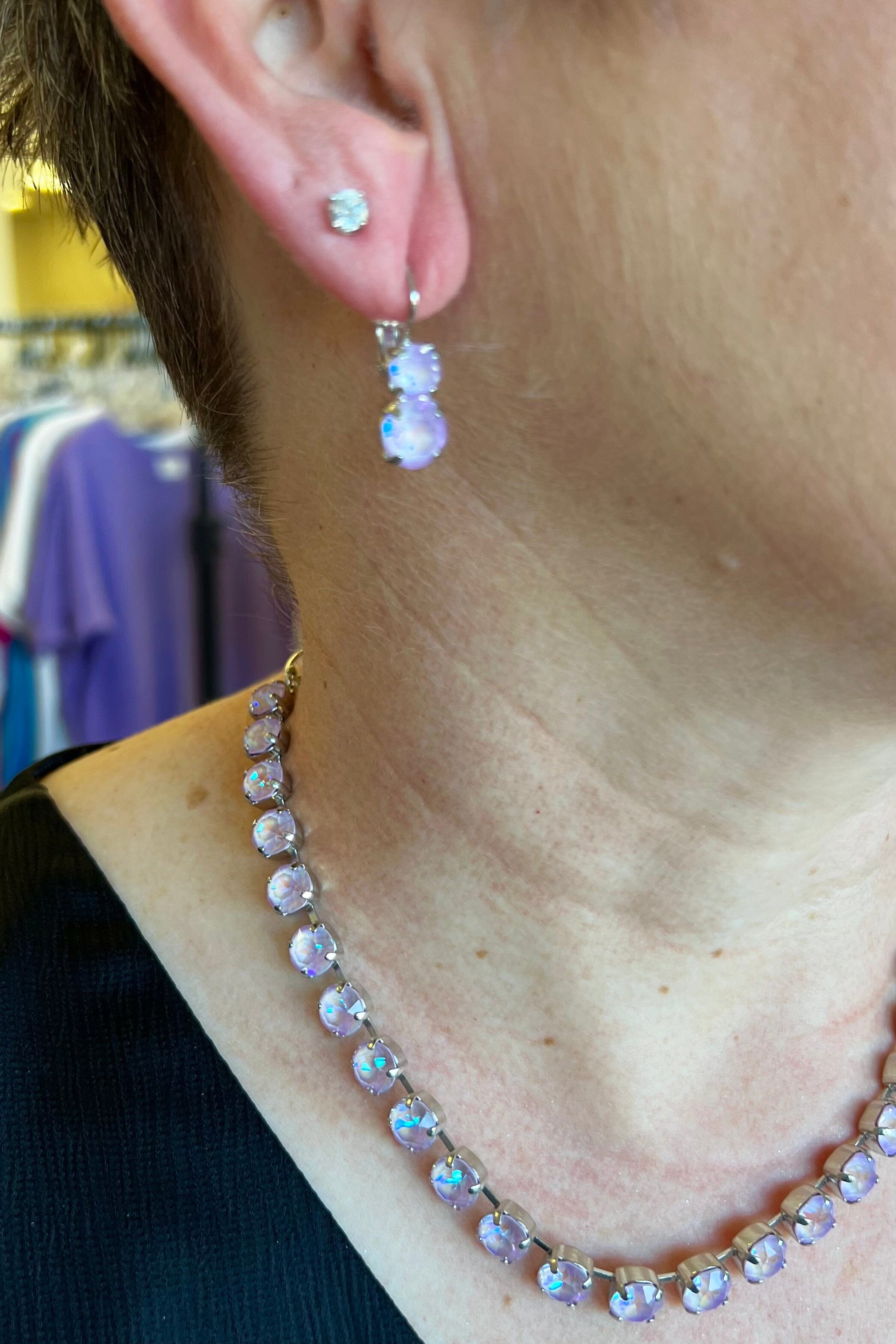 Medium Classic Two-Stone Leverback Earrings in Sun-Kissed "Lavender" JEWELRY Mariana