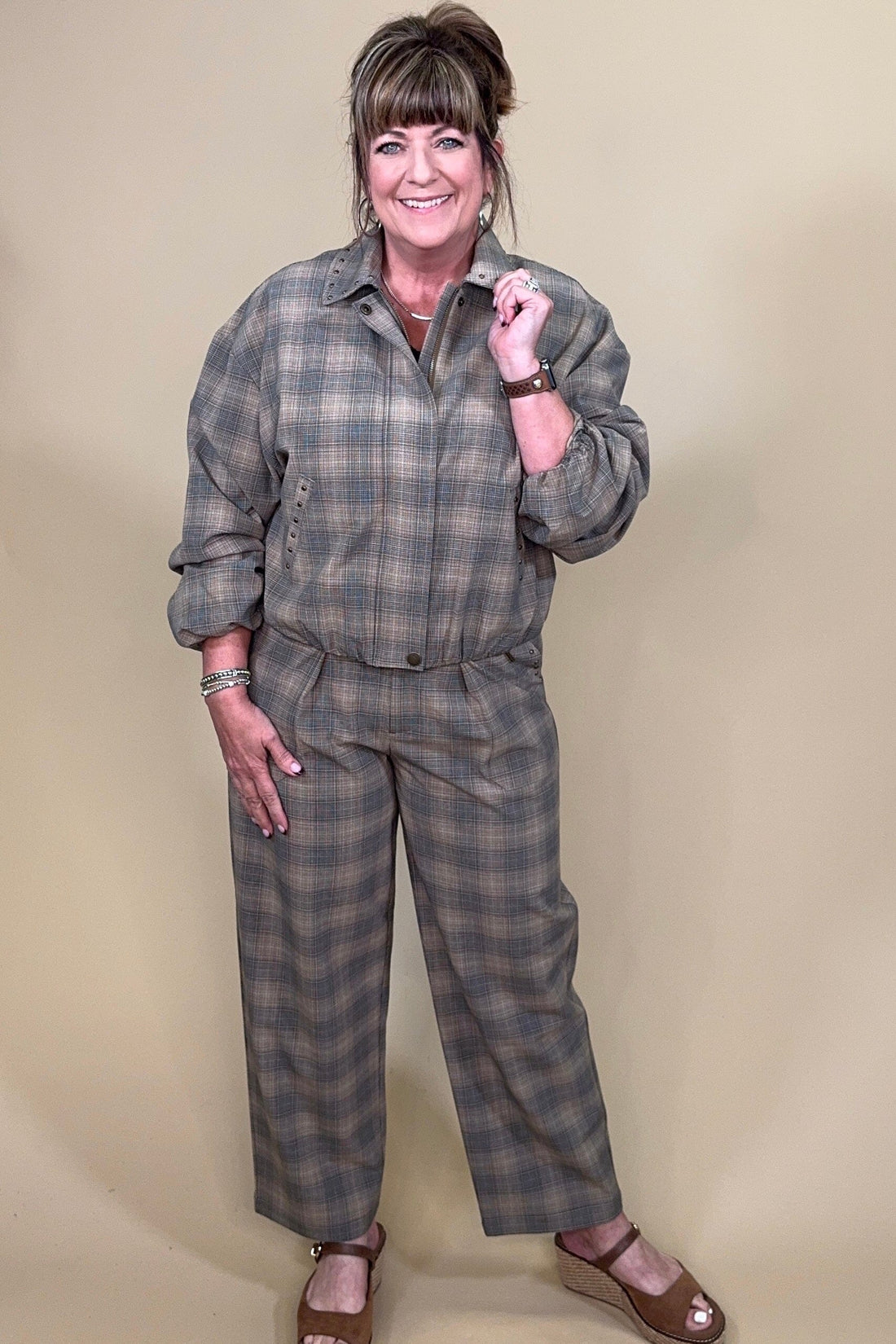 Bubble Hem Plaid Jacket OUTFIT COMPLETER LIVERPOOL