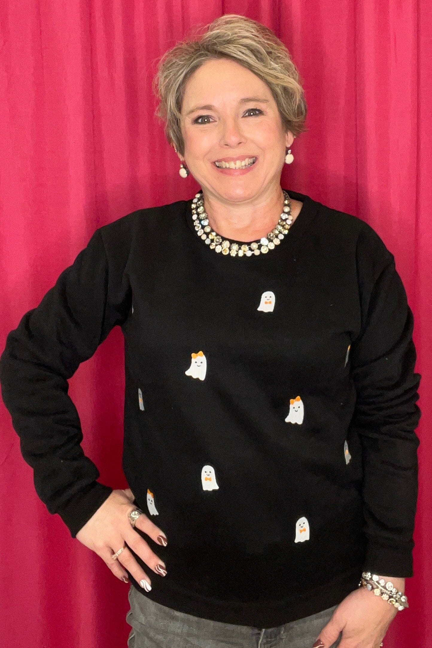 Long Sleeve Crew Neck Sweatshirt w/Ghosts MISSY BASIC KNIT SIMPLY SOUTHERN