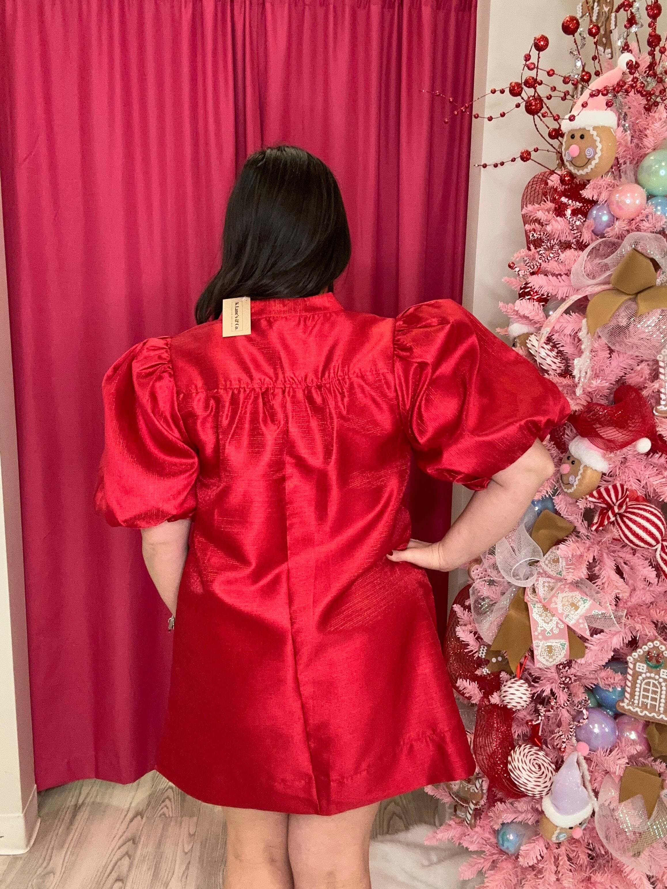 Round Neck Puff Sleeve Mini Dress DRESS GLAM