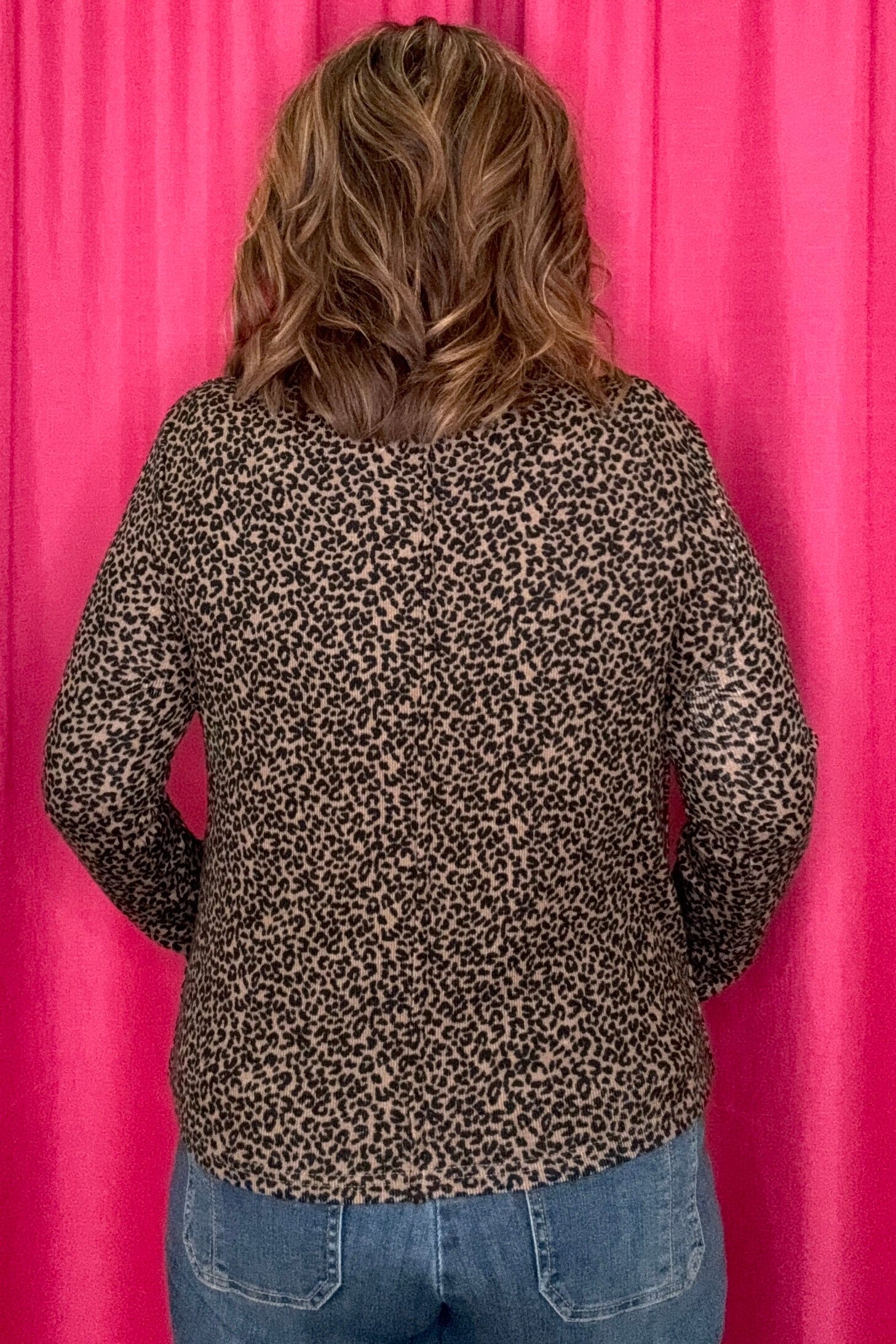 Long Sleeve Leopard Printed Mock Neck JRTOP CASUAL TOP VERYJ