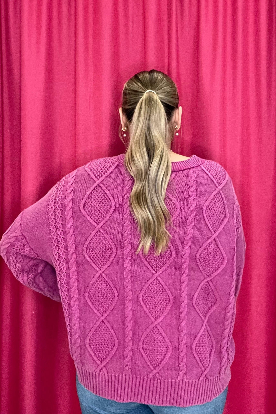 Long Sleeve Washed Cable Knit Sweater JRTOP CASUAL TOP SHE&SKY