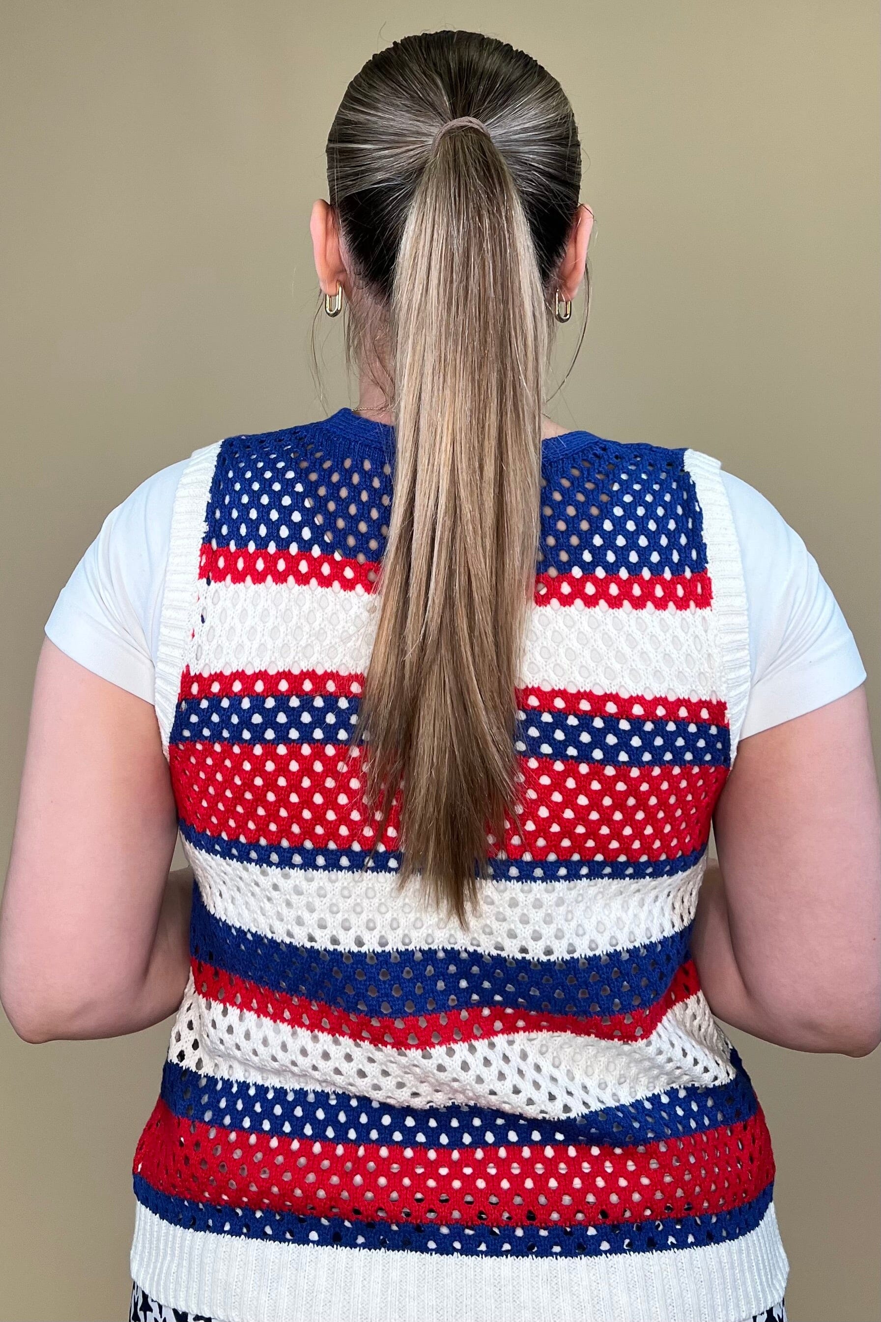 Americana Stripped Sweater Vest w/Bow Tie JRTOP CASUAL TOP SHE&SKY