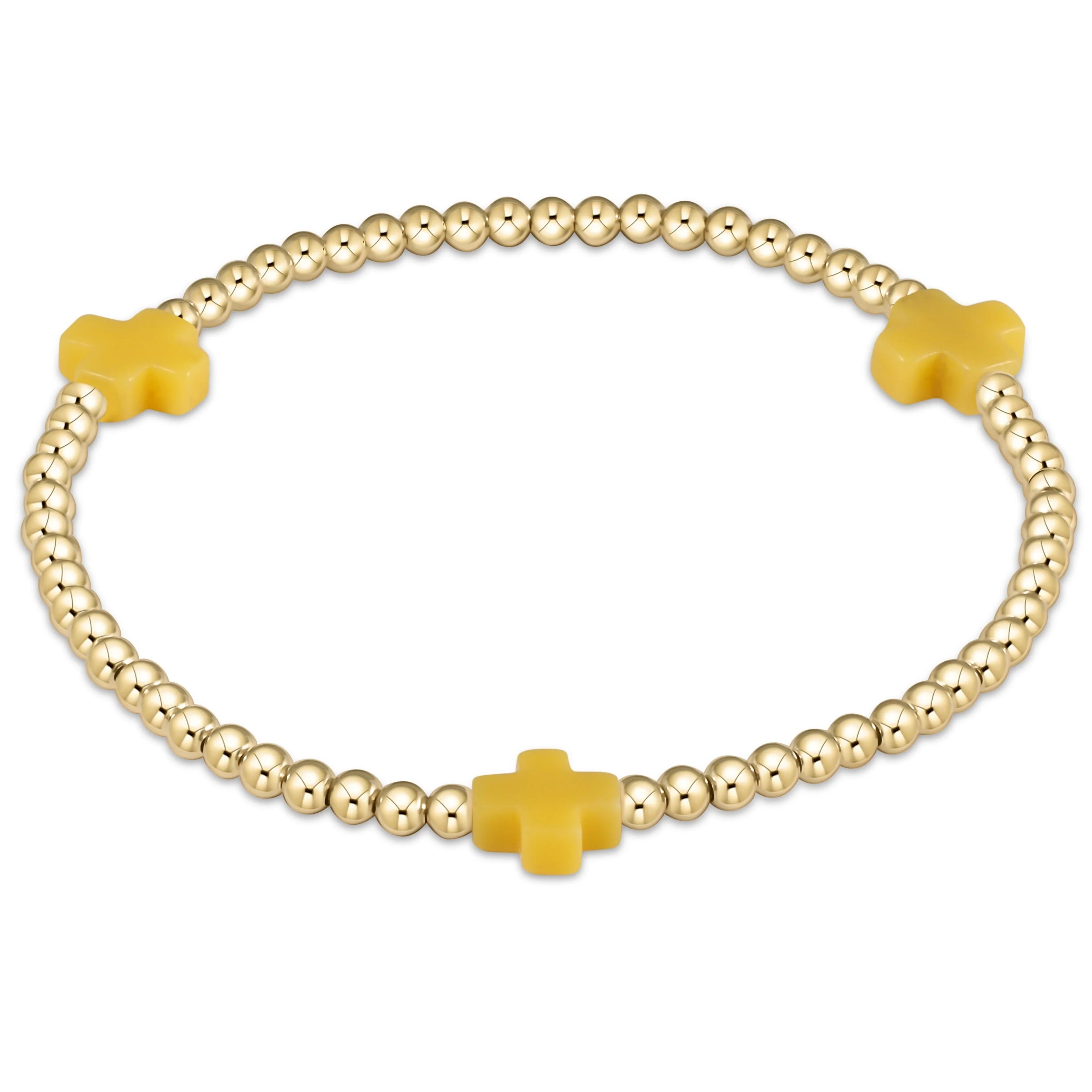 Enewton Signature Cross Gold Pattern 3mm Bead Bracelet- Canary