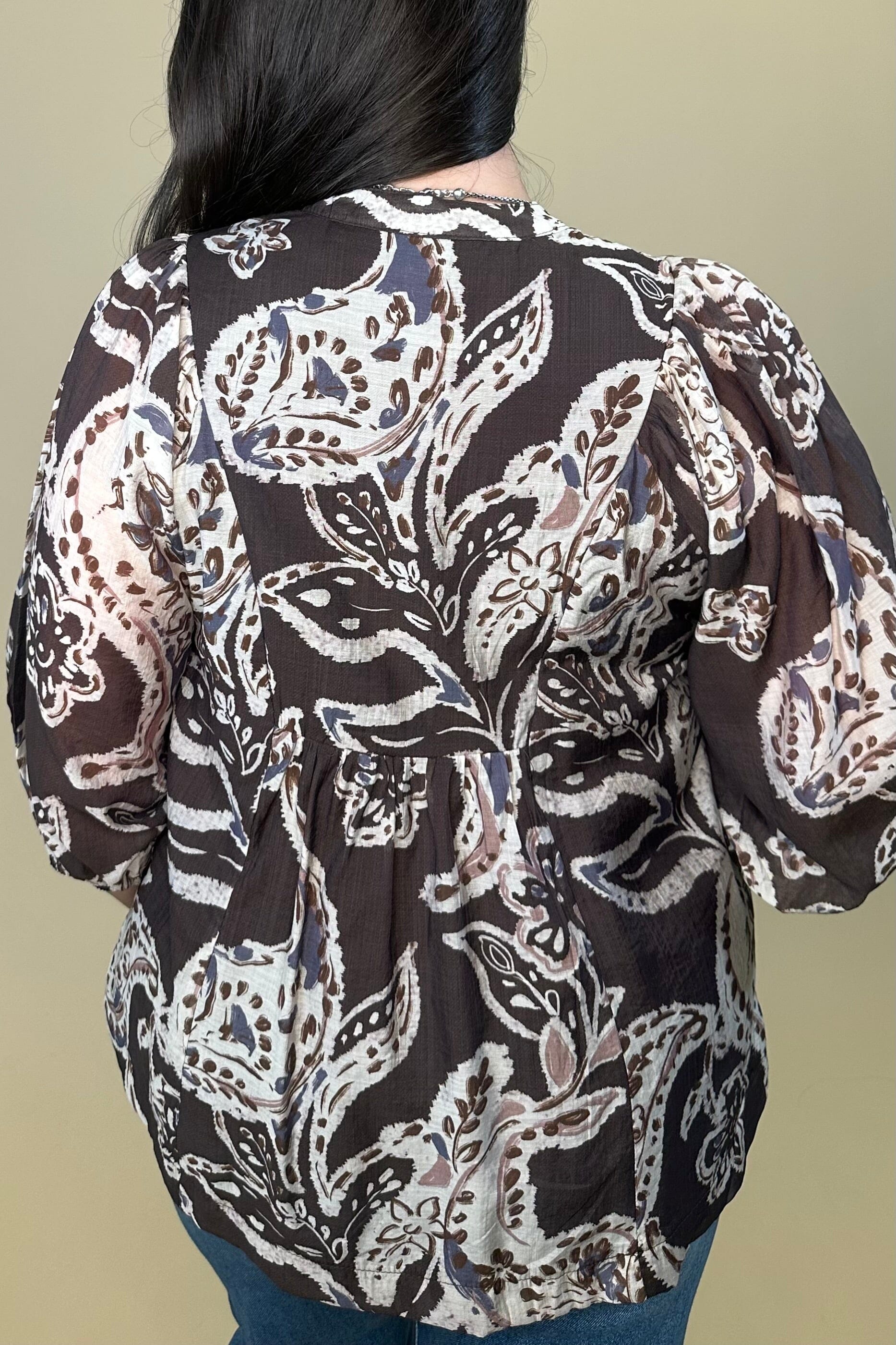 Lined Abstract Print Top with Smocking JR TOP DRESSY UMGEE