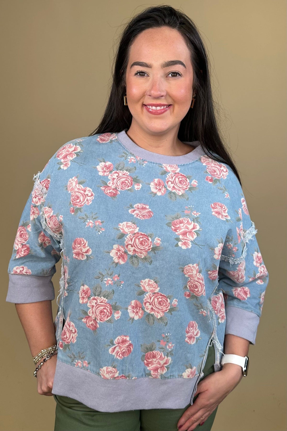 Floral Print Denim Top JRTOP CASUAL TOP:~~Unassigned~~ SOUTHERN GRACE