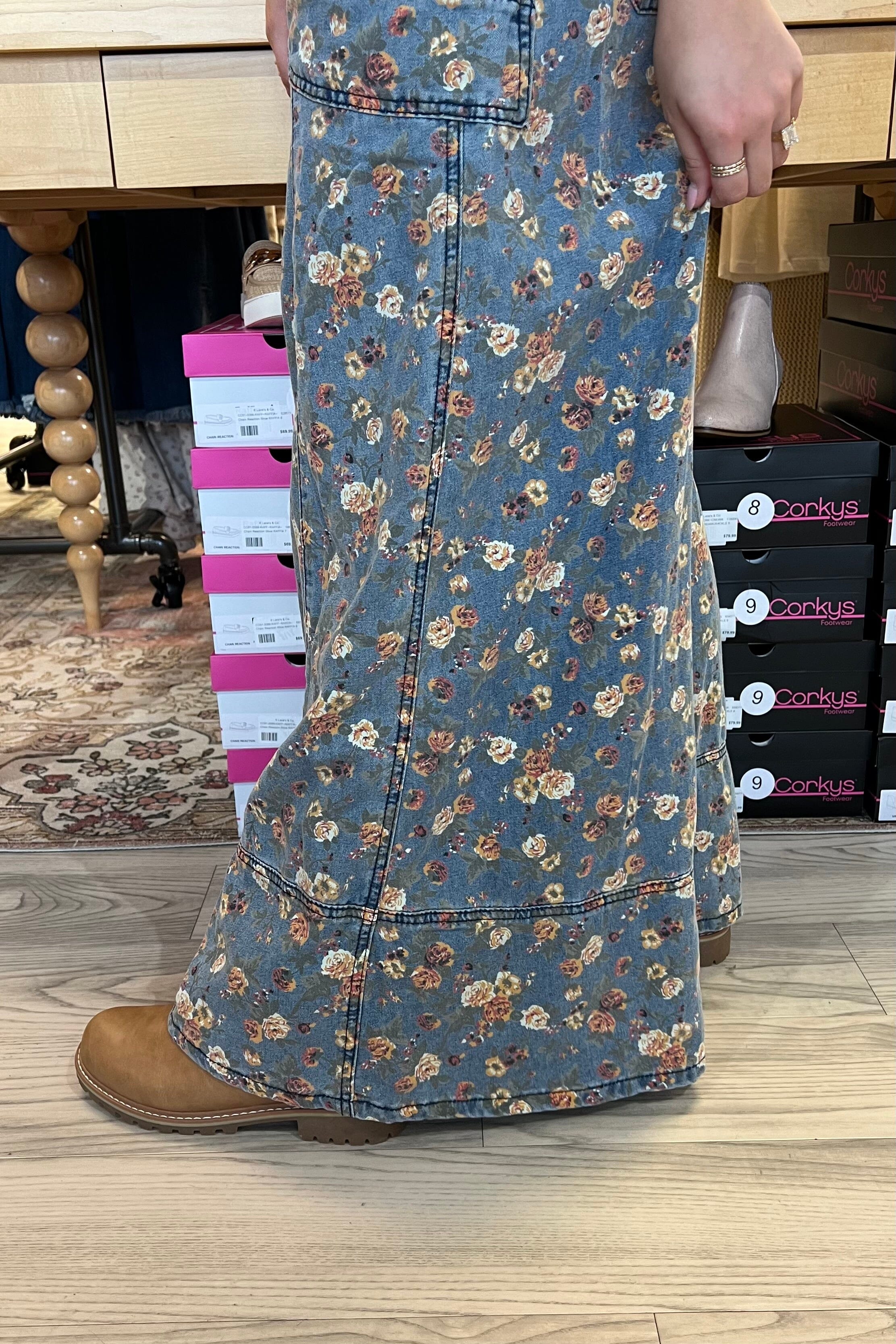 Spaghetti Strap Flower Print Denim Romper DRESS BLUEVELVET