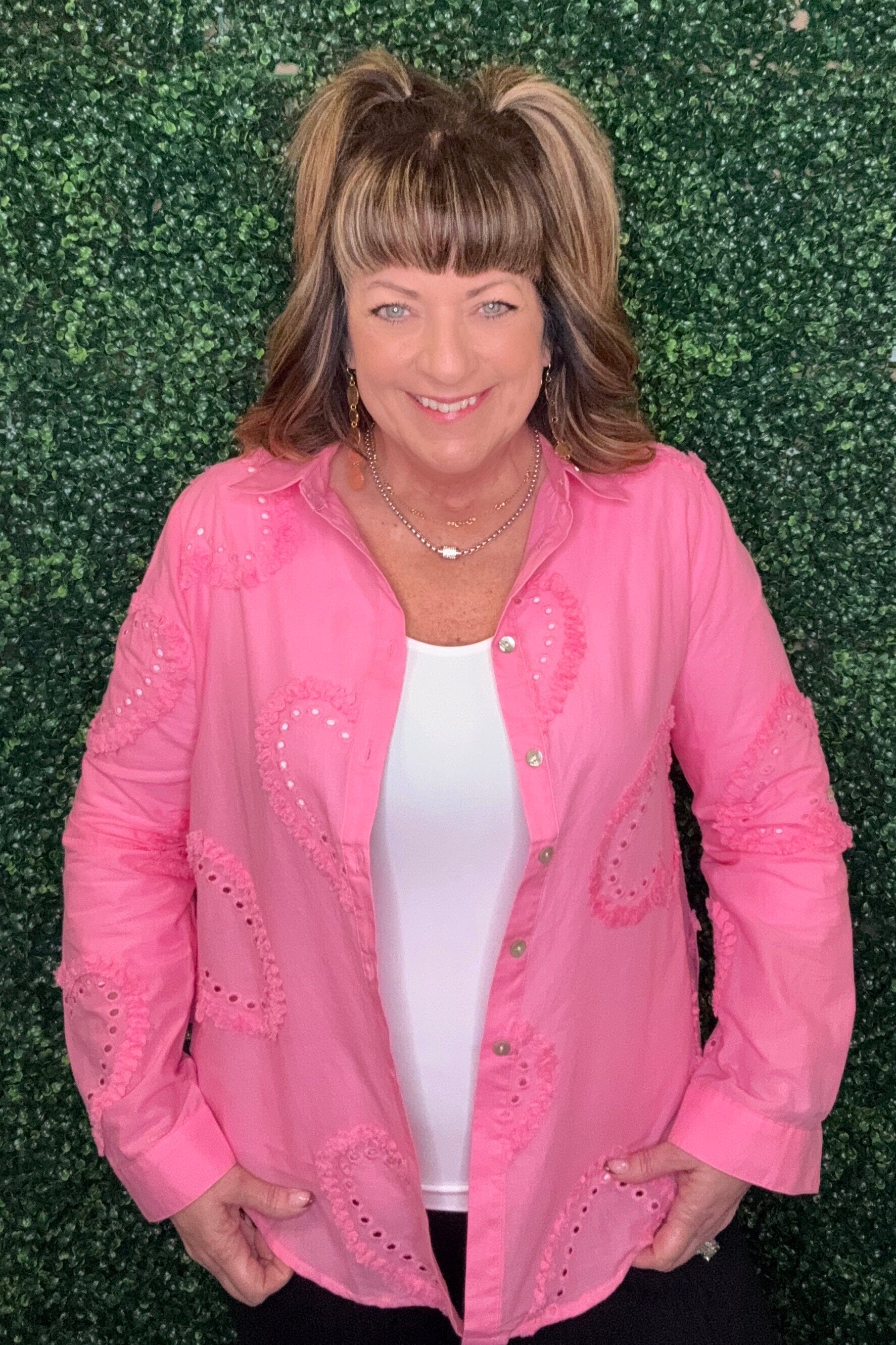 Long Sleeve Button Down w/Eyelet Hearts MISSY TOP SPECIAL CHARLIEB