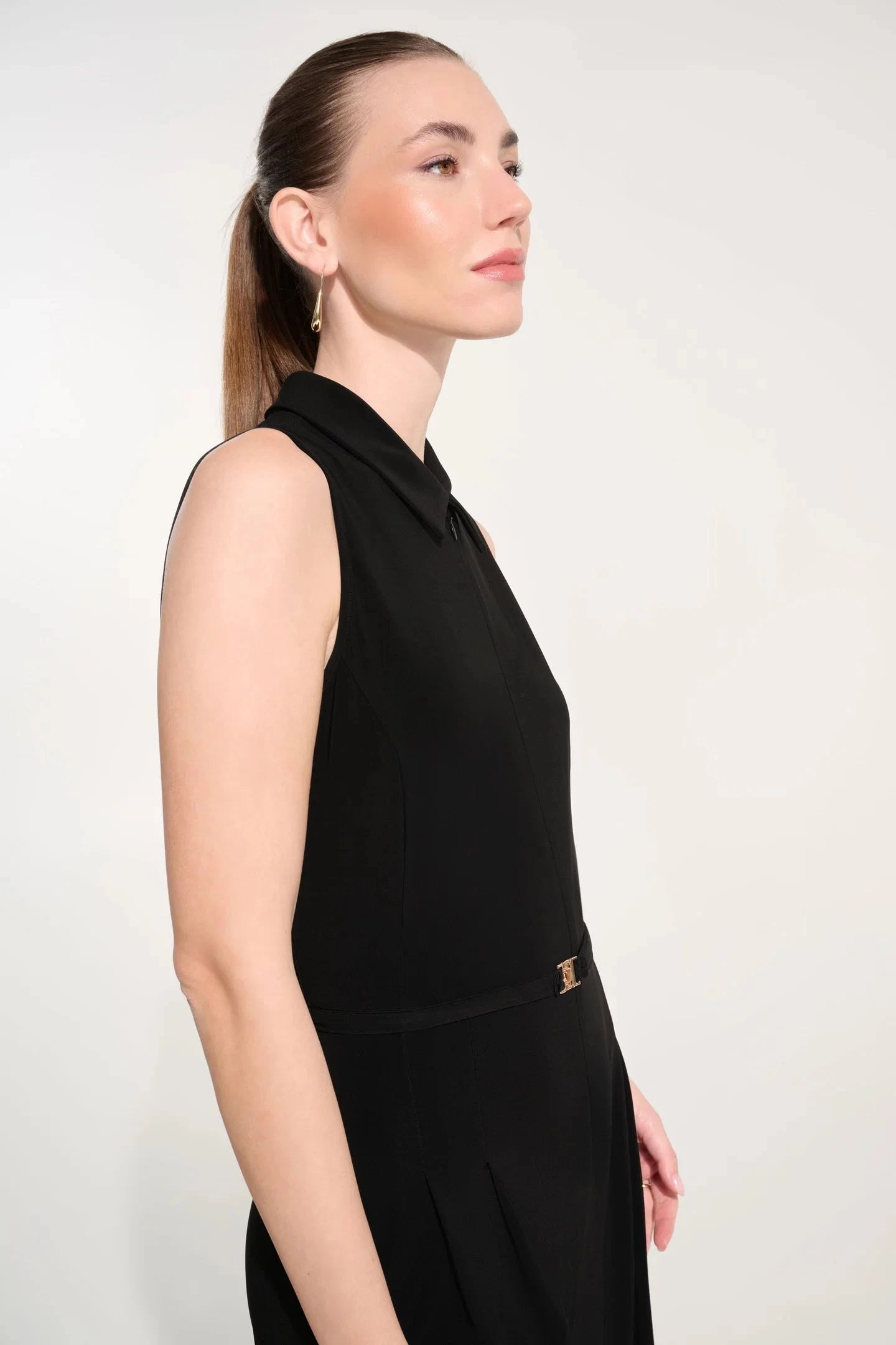 Silky Knit Wide Leg Jumpsuit w/Zipped Neckline DRESS JOSEPH RIBKOFF