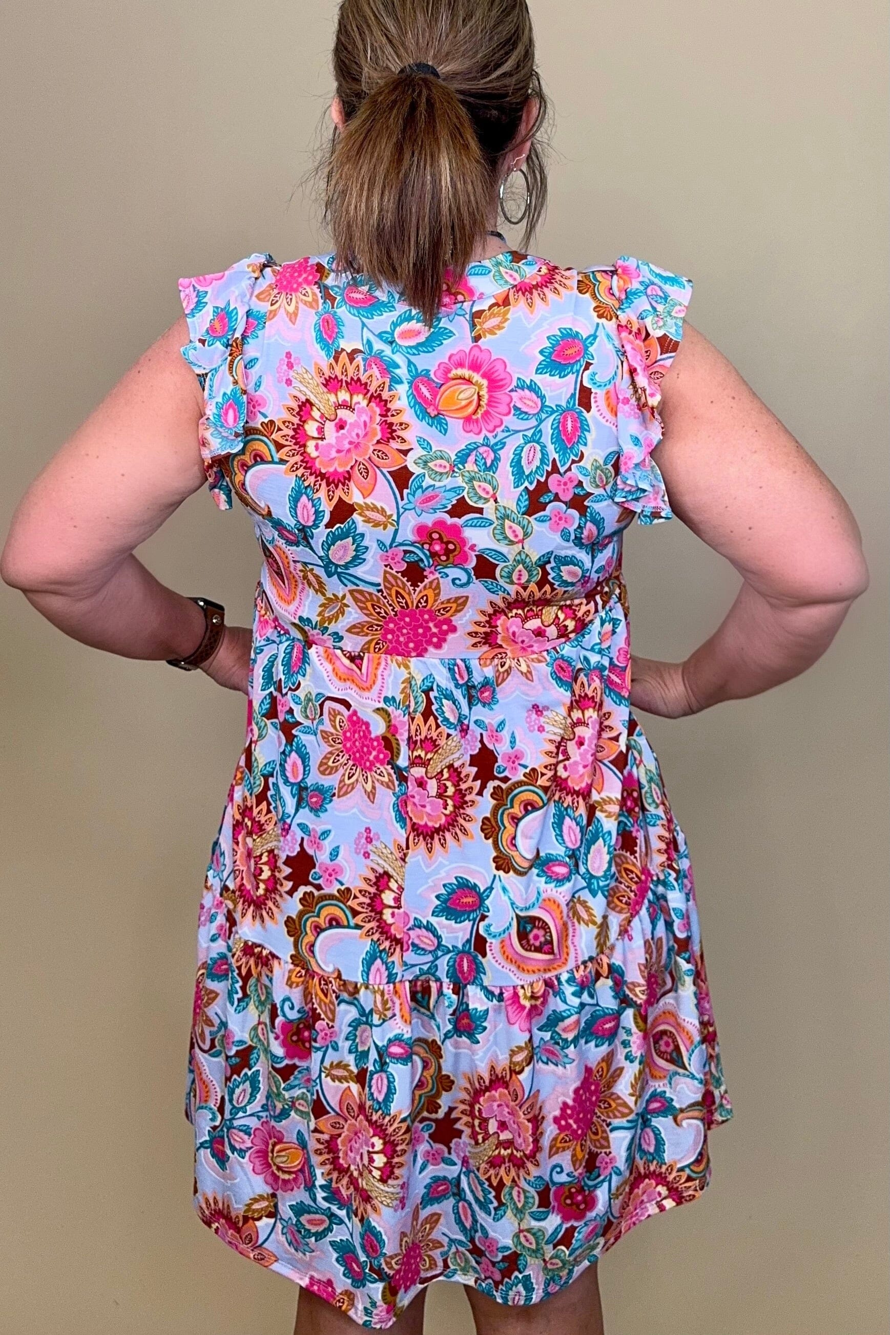Split Neck Tiered Dress w/Ruffle Sleeve DRESS DEAR SCARLETT