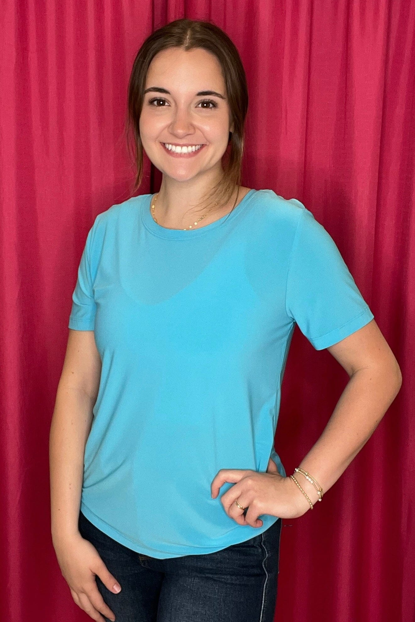 Scoop Neck Tee MISSY BASIC KNIT SOUTHERN LADY BLU S