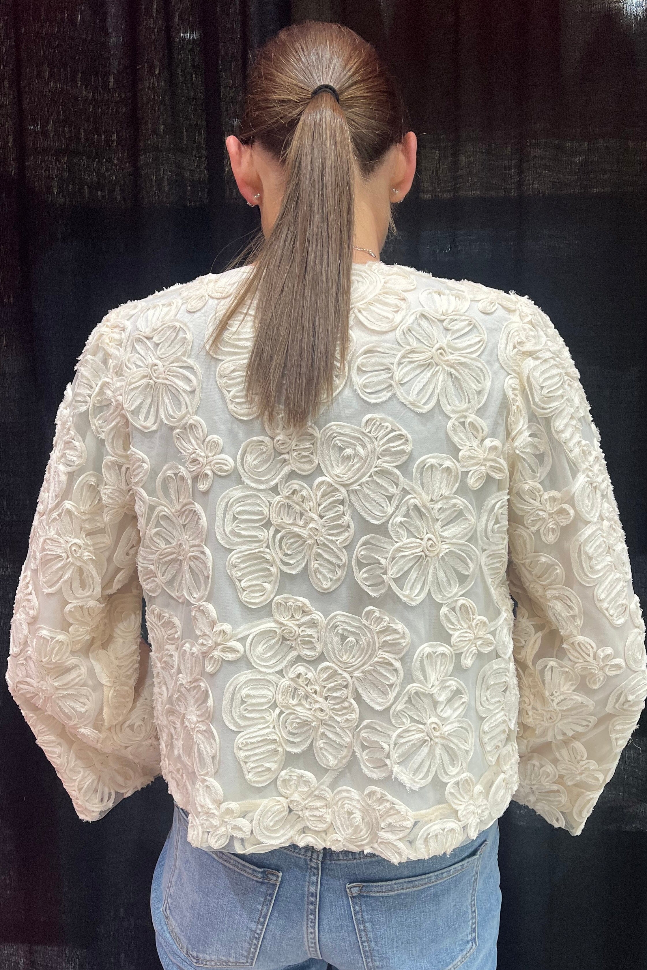 Long Sleeve Button Down Jacket W/Rosettes OUTFIT COMPLETER JODIFL