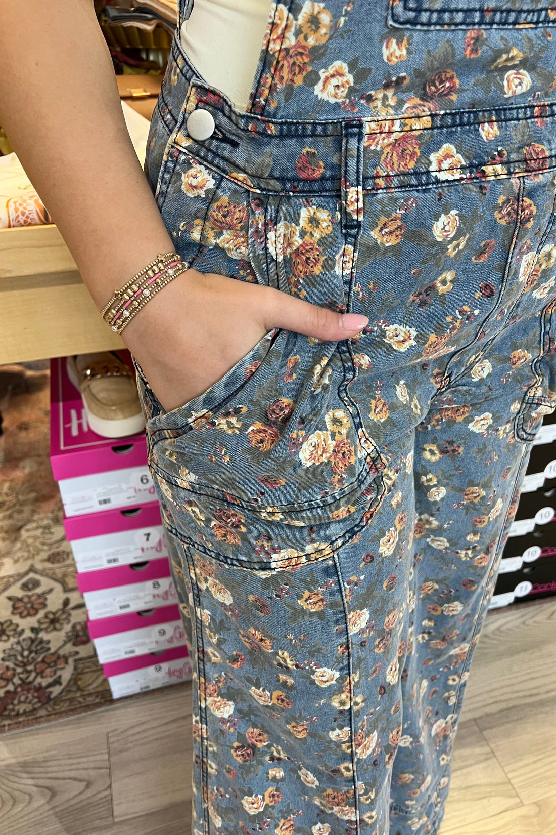 Spaghetti Strap Flower Print Denim Romper DRESS BLUEVELVET