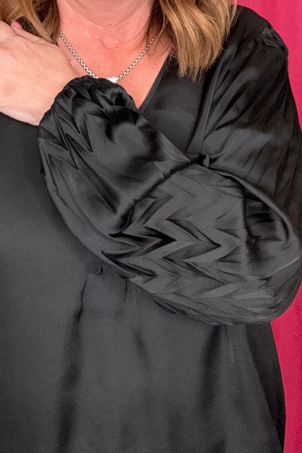 Long Sleeve V-Neck Pleated Detail Woven Top MISSY TOP SPECIAL LIVERPOOL