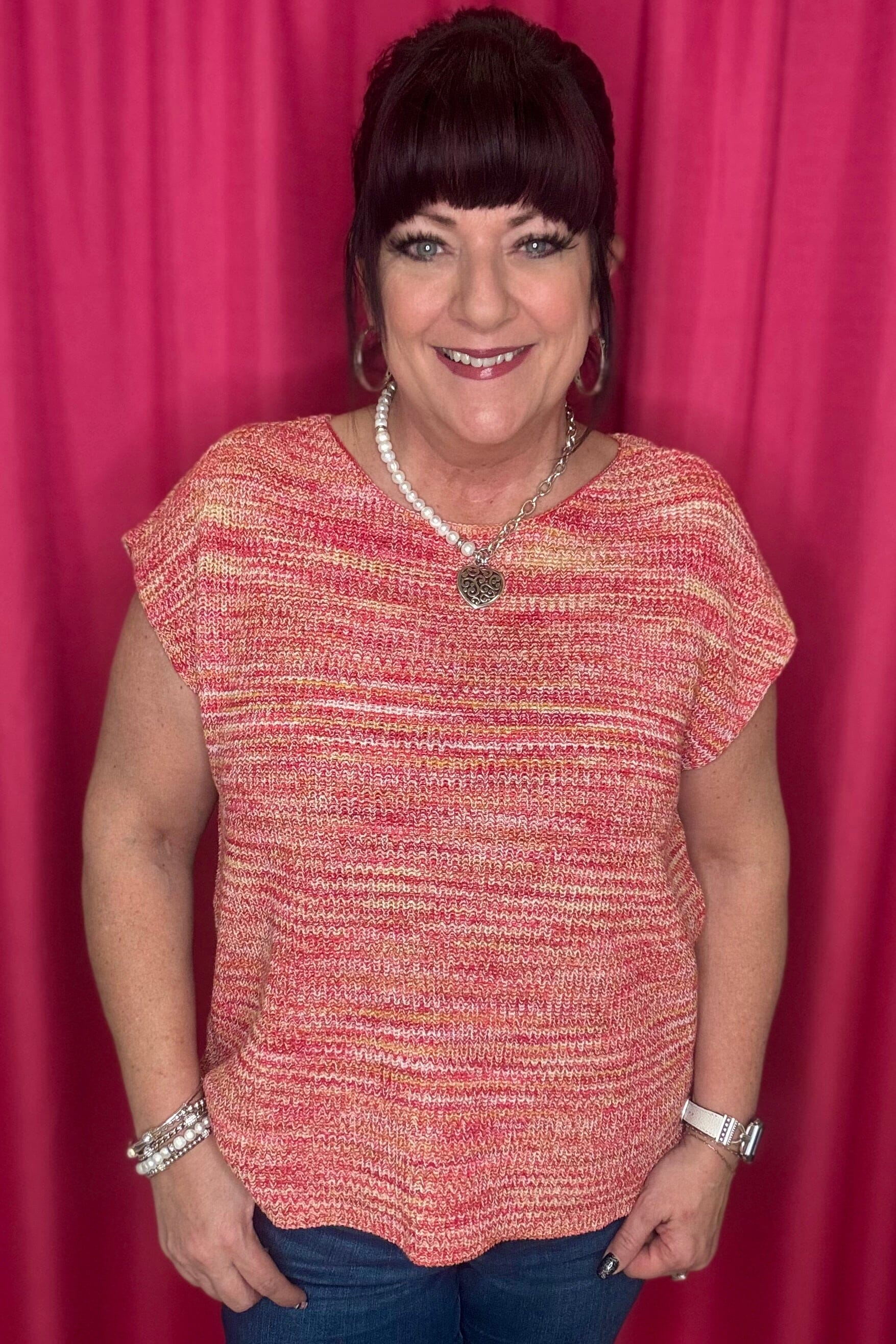 Space Dye Sweater with Cap Sleeves MISSY TOP SPECIAL TRIBAL