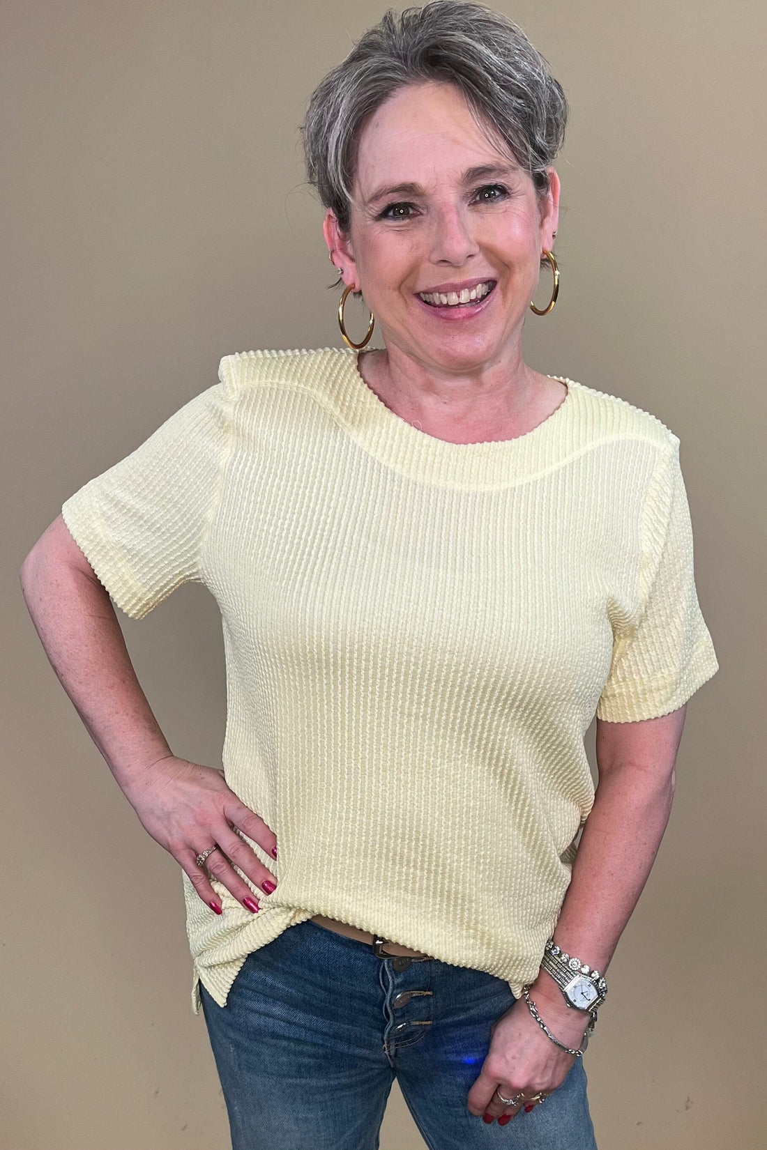 Short Sleeve Scoop Neck Textured Top MISSY TOP SPECIAL SOUTHERN LADY