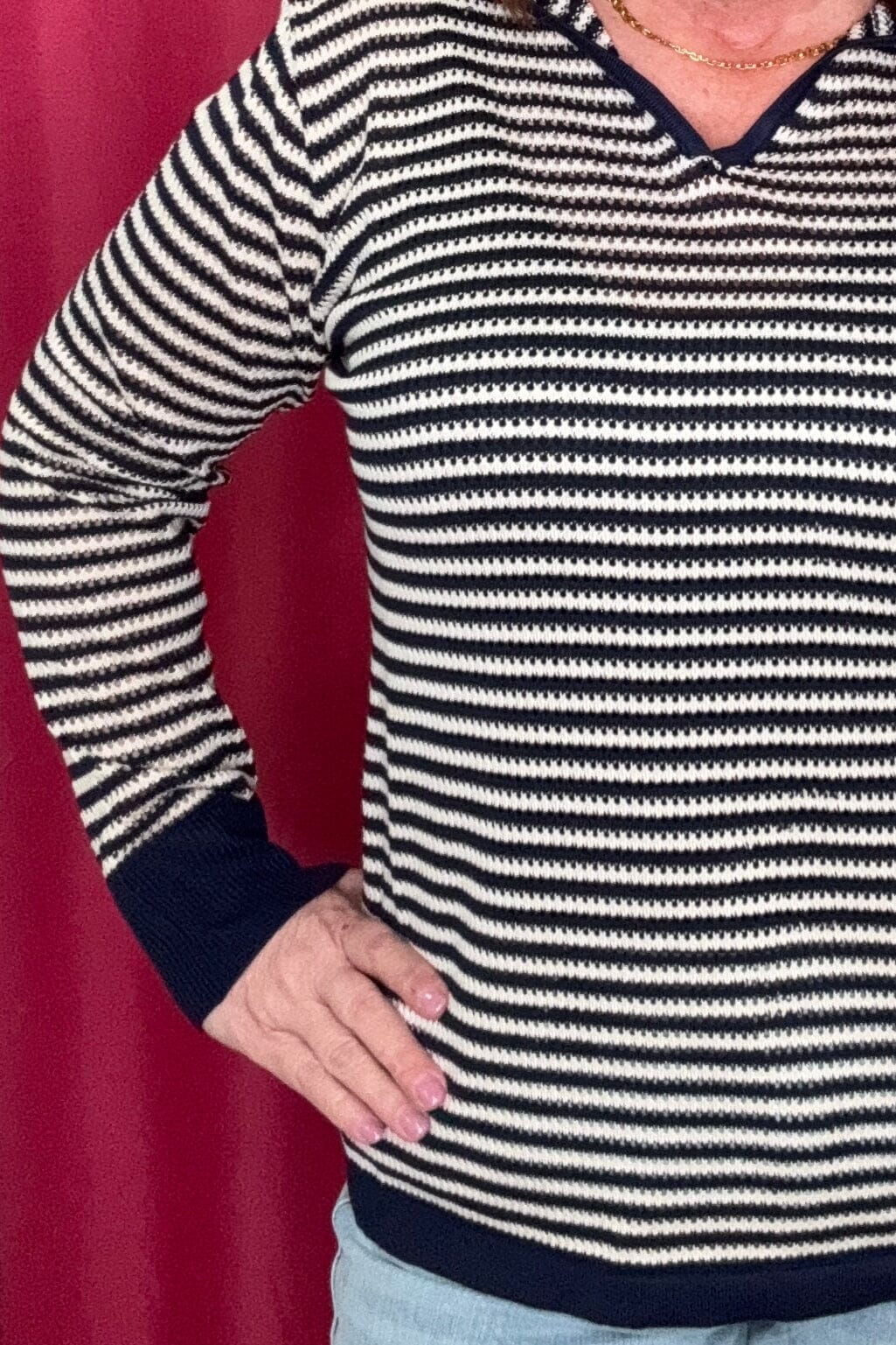 Aruni V-Neck Striped Knit Top with Hood JRTOP CASUAL TOP COCO+CARMEN