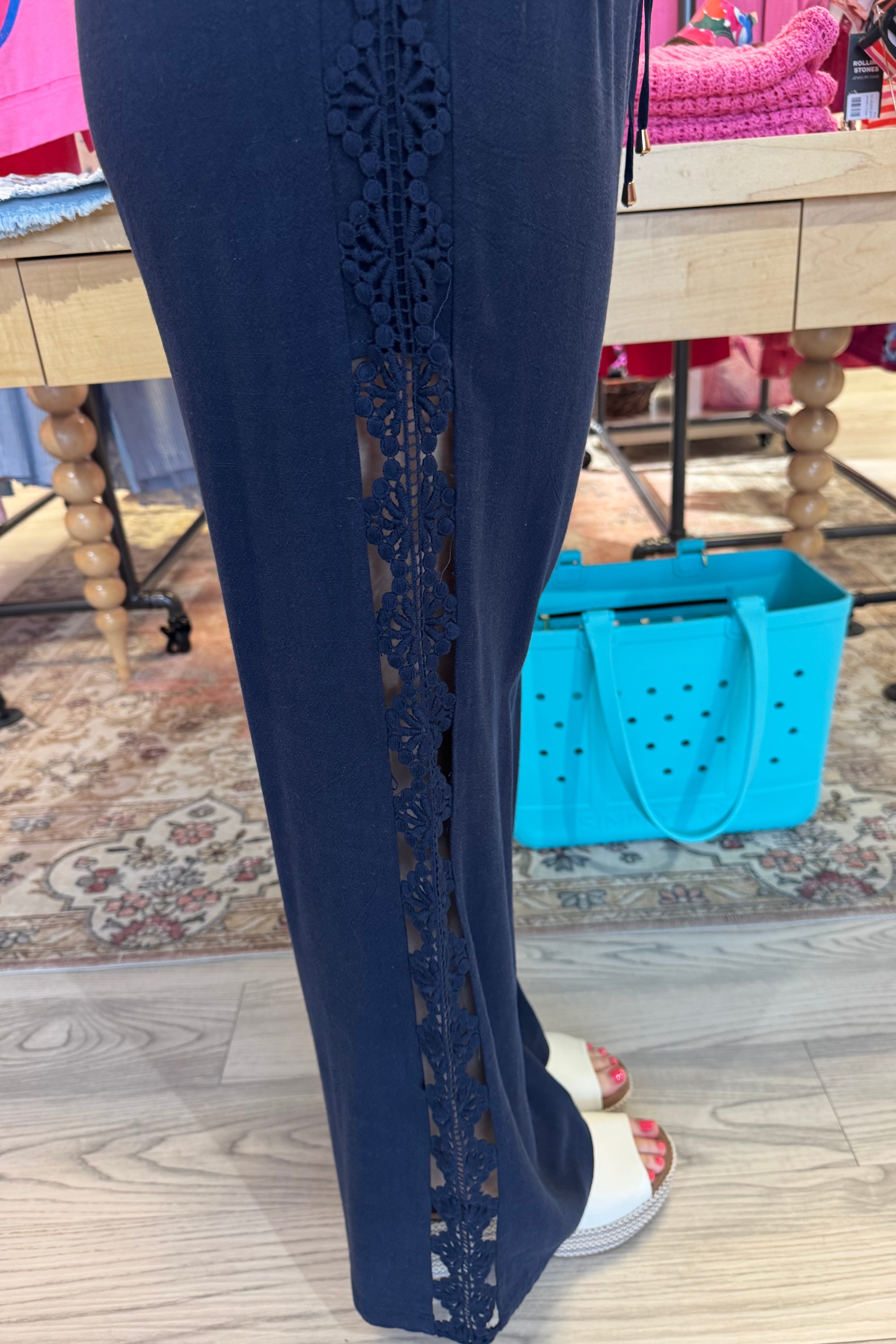 Linen Blend Wide Leg Pant w/Crochet BOTTOMS ALLIE & ROSE