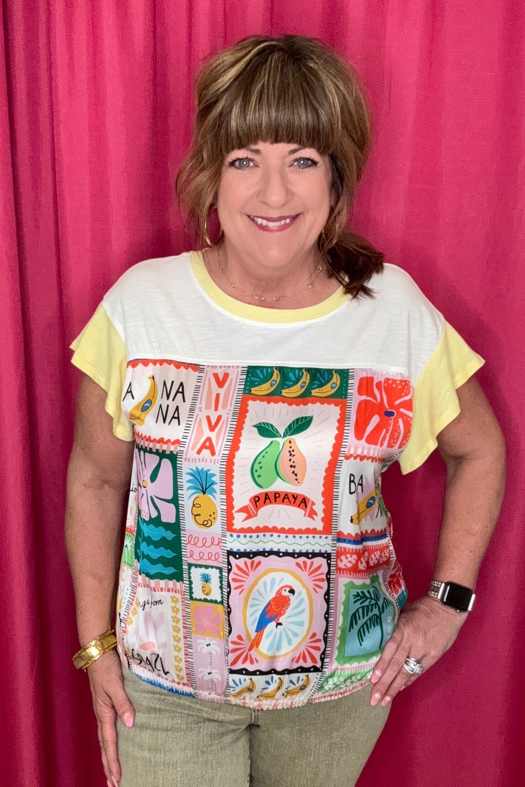 Cap Sleeve Scoop Neck Printed Knit Top MISSY TOP SPECIAL DEMOCRACY