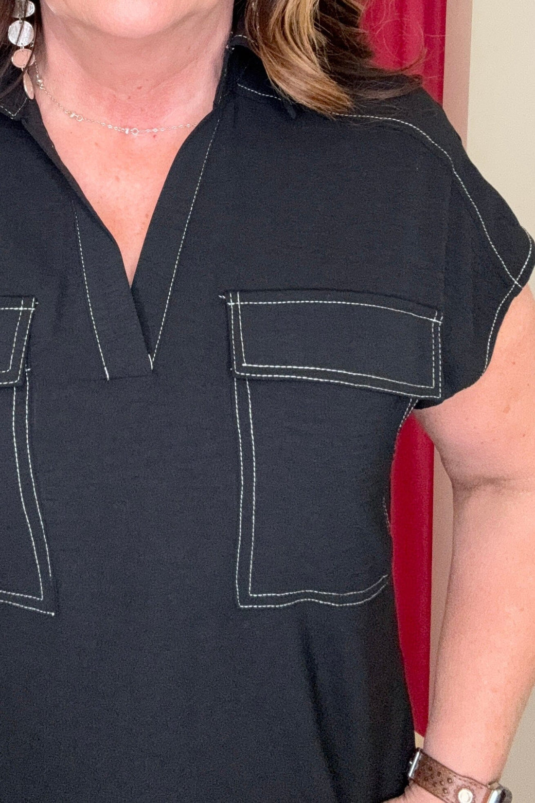 Sleeveless V-Neck Top w/Pockets MISSY TOP SPECIAL KEREN HART