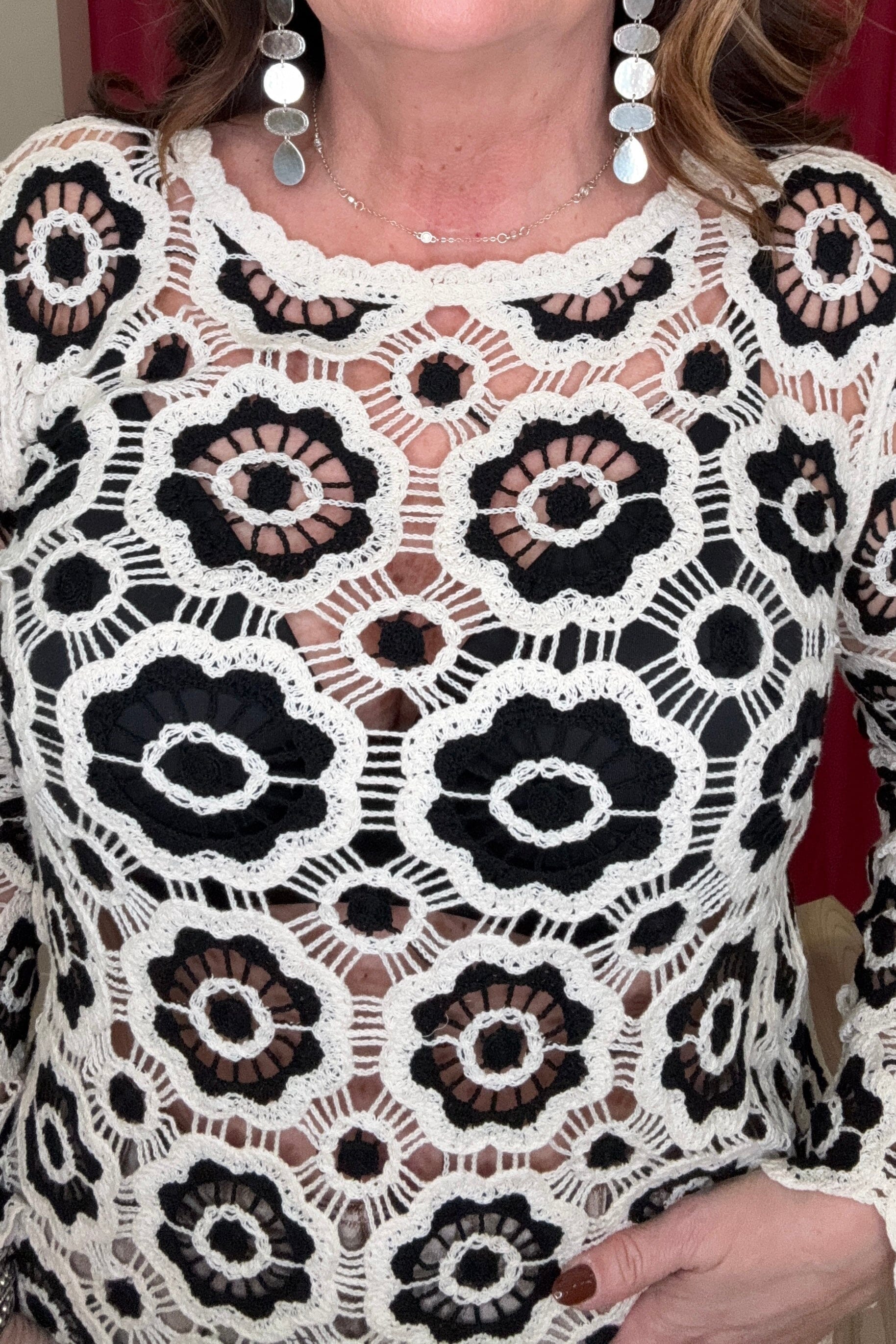Long Sleeve Crochet Flower Sweater MISSY TOP SPECIAL KEREN HART